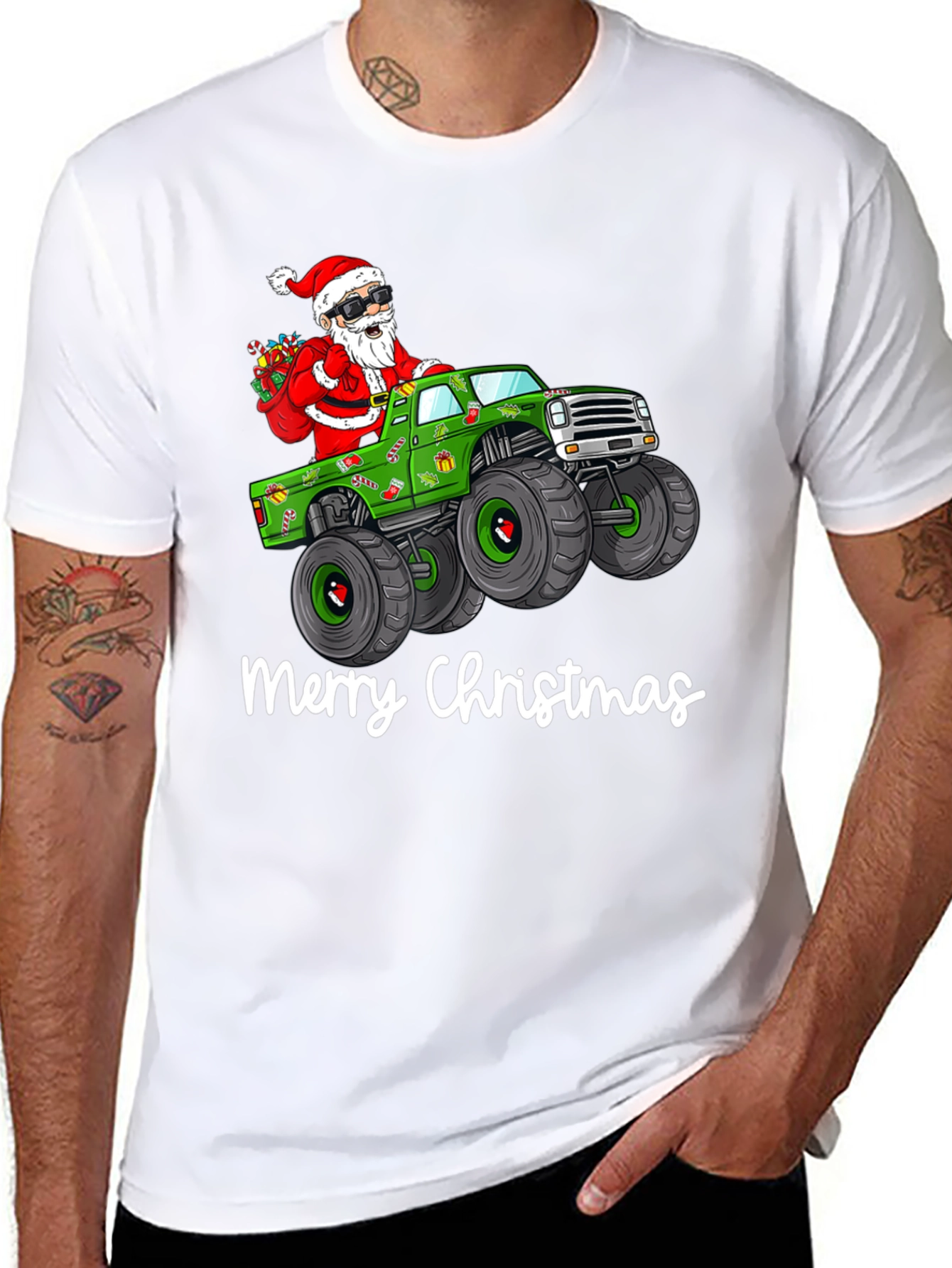 Merry Christmas Santa Monster Truck Graphic T-Shirt