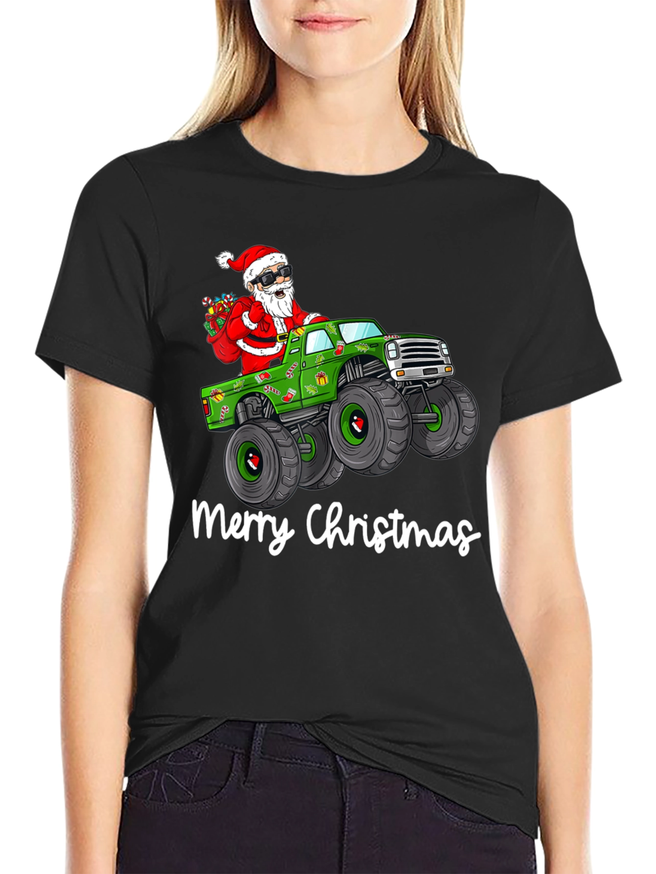 Merry Christmas Santa Monster Truck Graphic T-Shirt