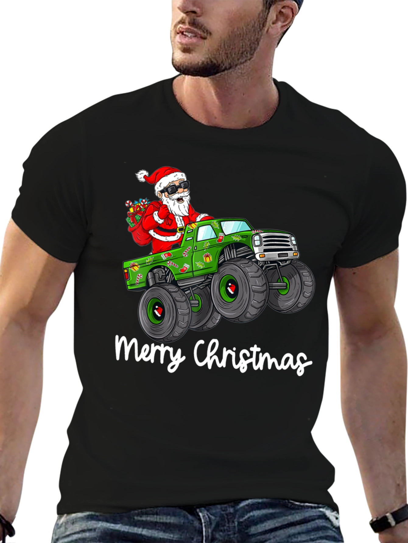 Merry Christmas Santa Monster Truck Graphic T-Shirt