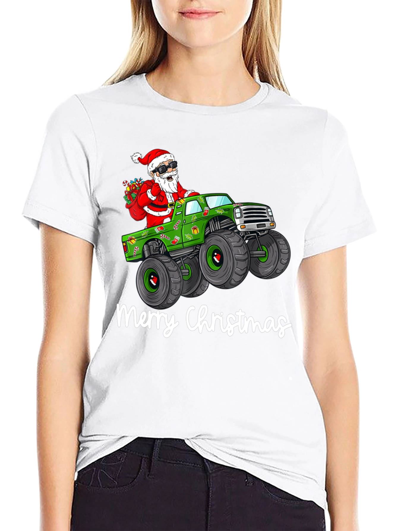 Merry Christmas Santa Monster Truck Graphic T-Shirt