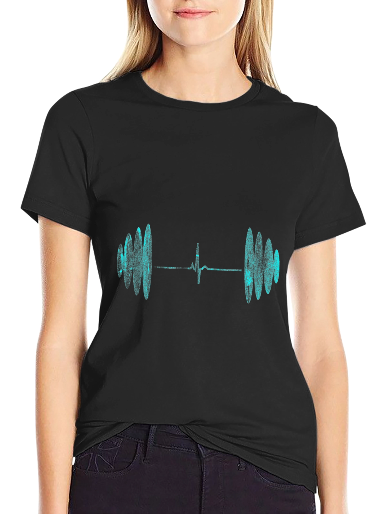 Heartbeat Barbell Graphic Tee - Black