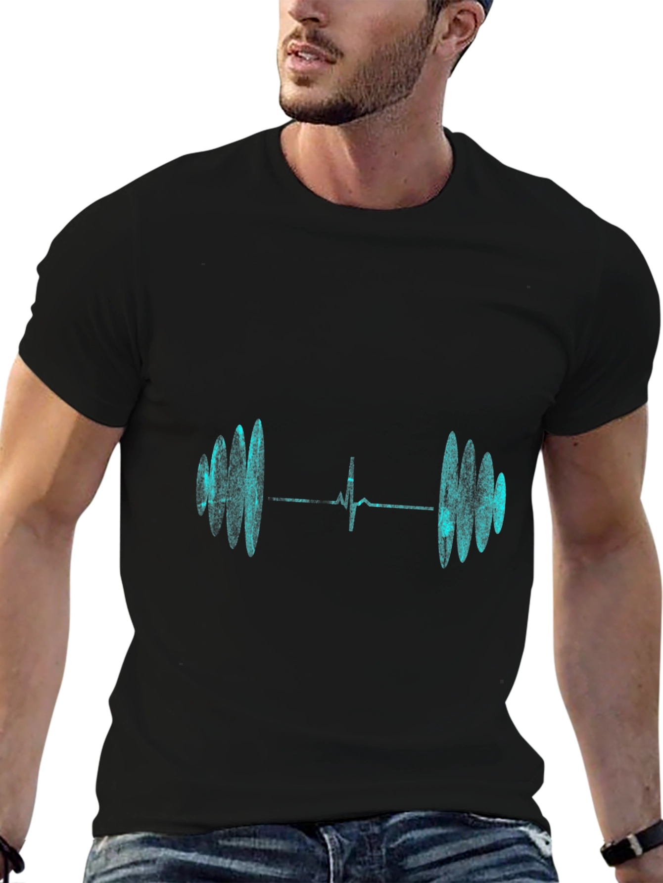 Heartbeat Barbell Graphic Tee - Black