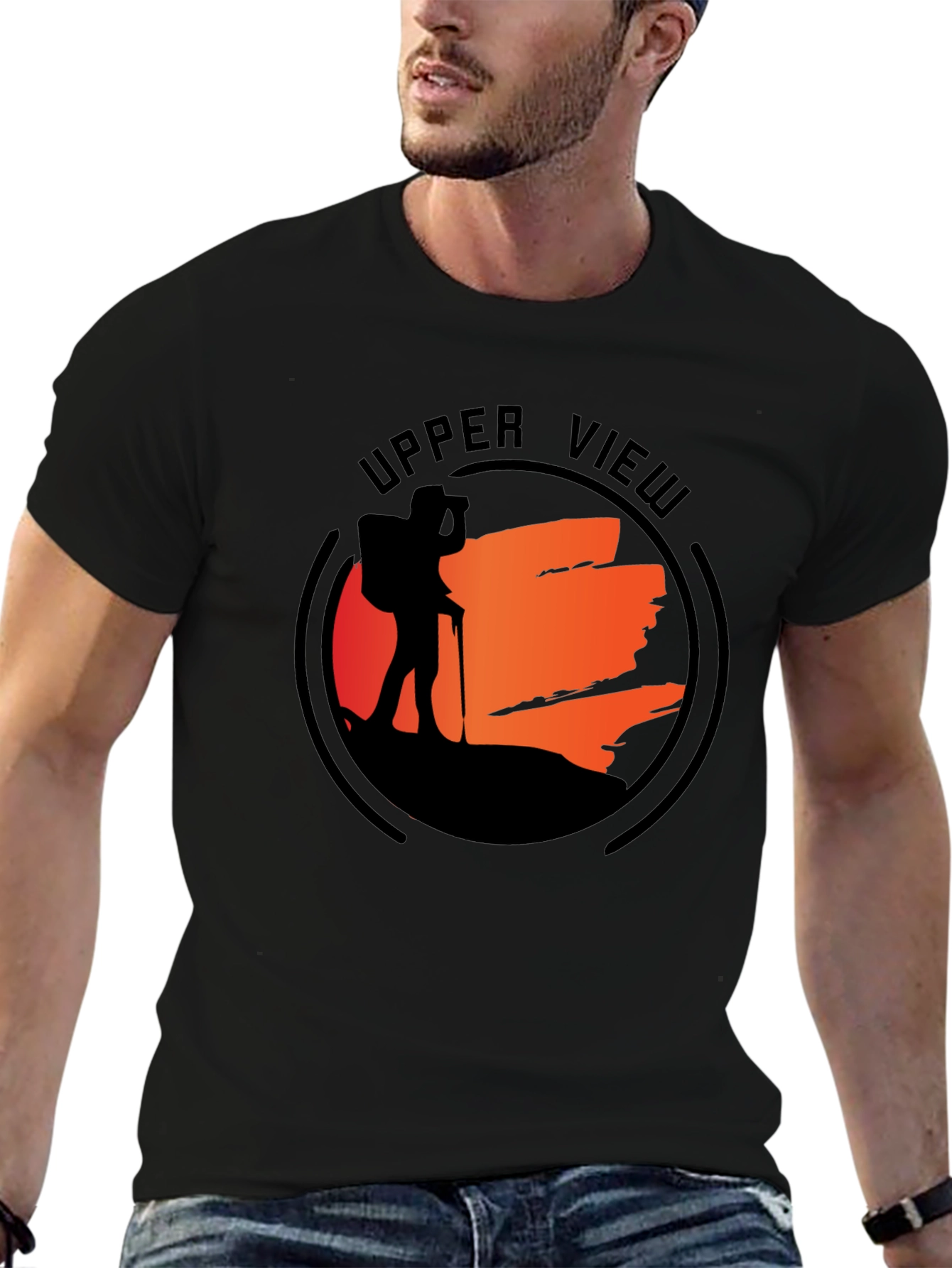 Upper View Hiker Graphic Black T-Shirt