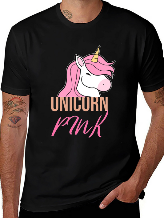 Unicorn Pink Graphic Tee - Trendy Black T-Shirt