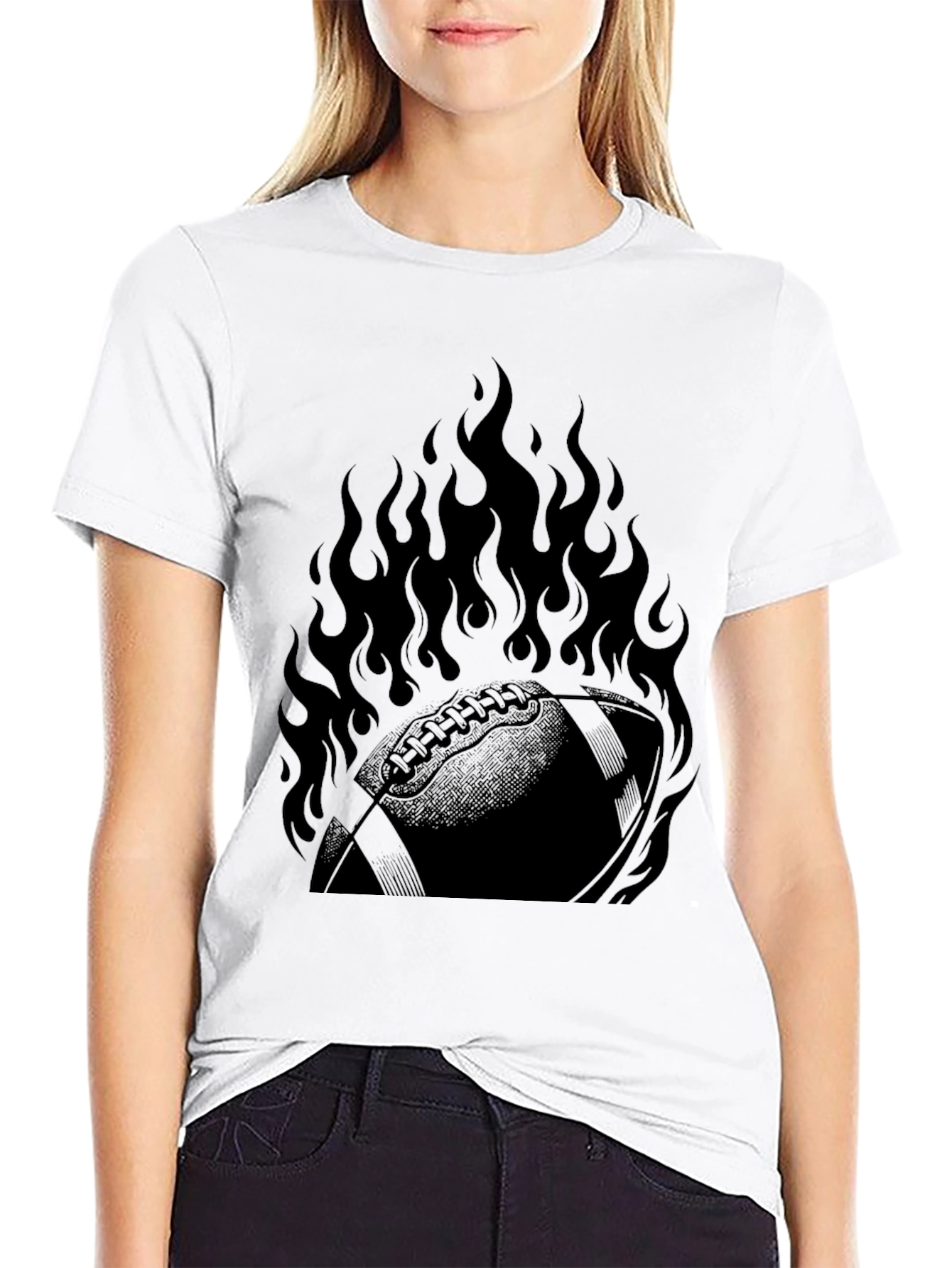 Fiery Football Graphic Tee - Black Cotton Shirt