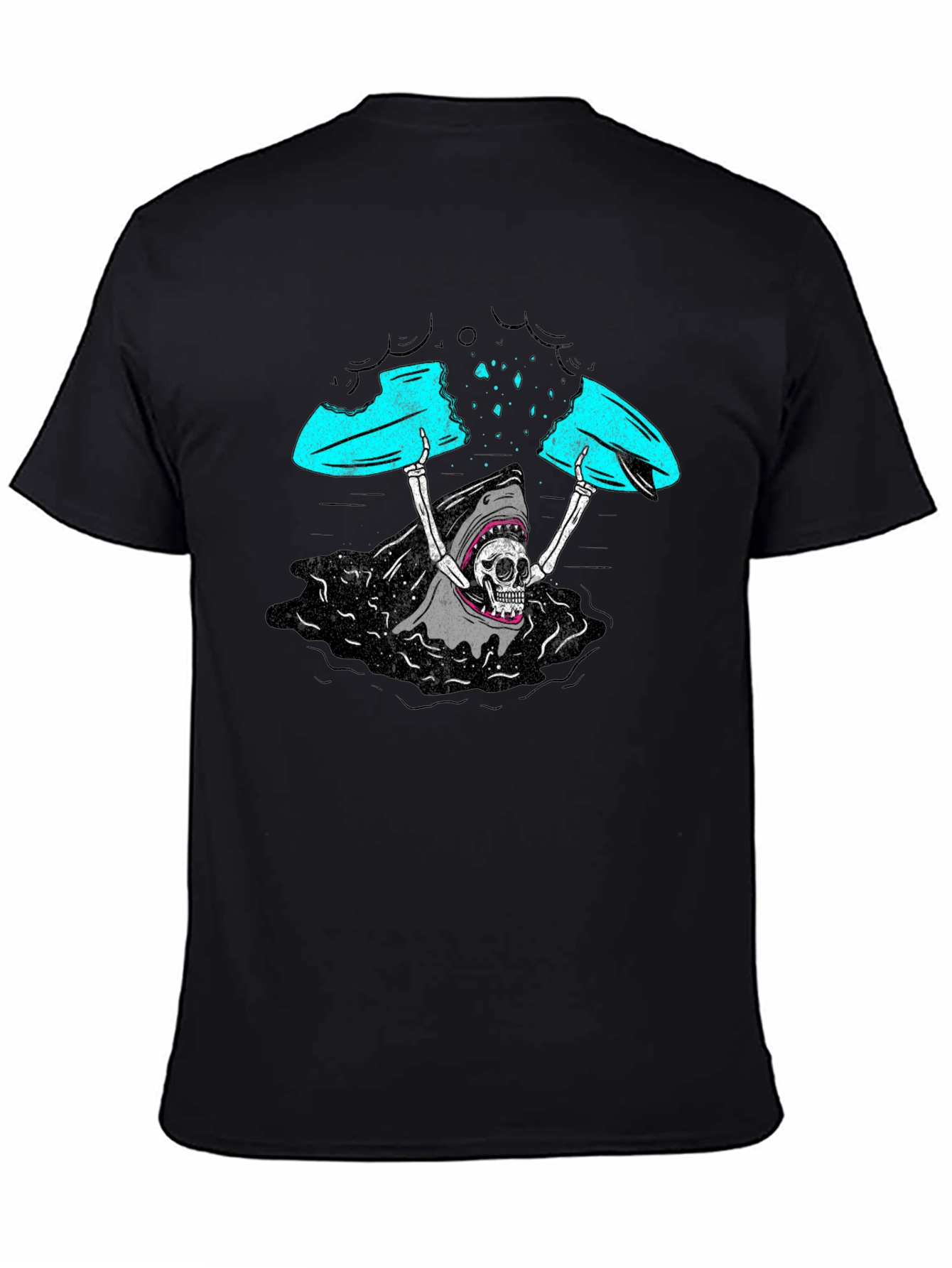 Shark Skeleton Surfing Graphic Tee