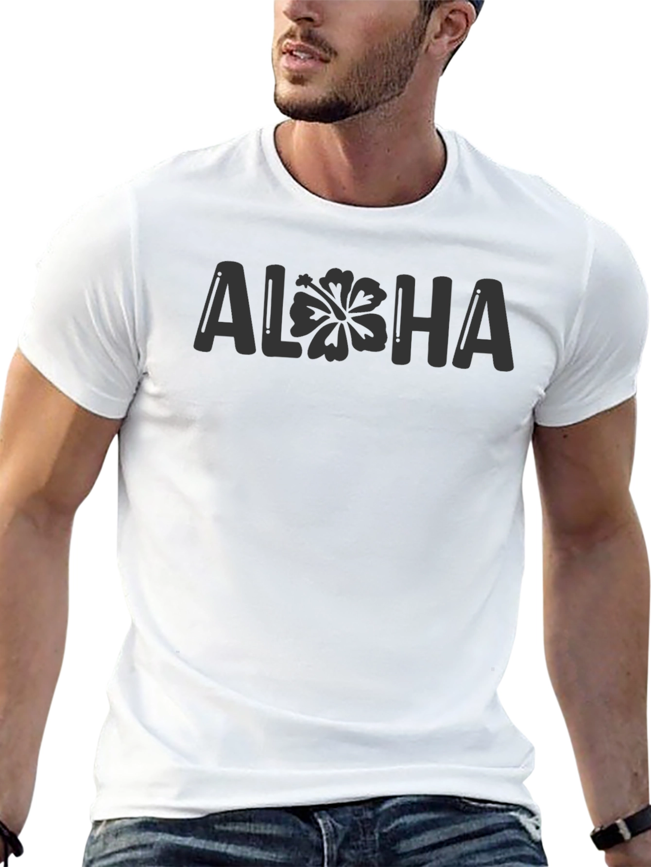 Aloha Flower Graphic Tee - Casual Black T-Shirt