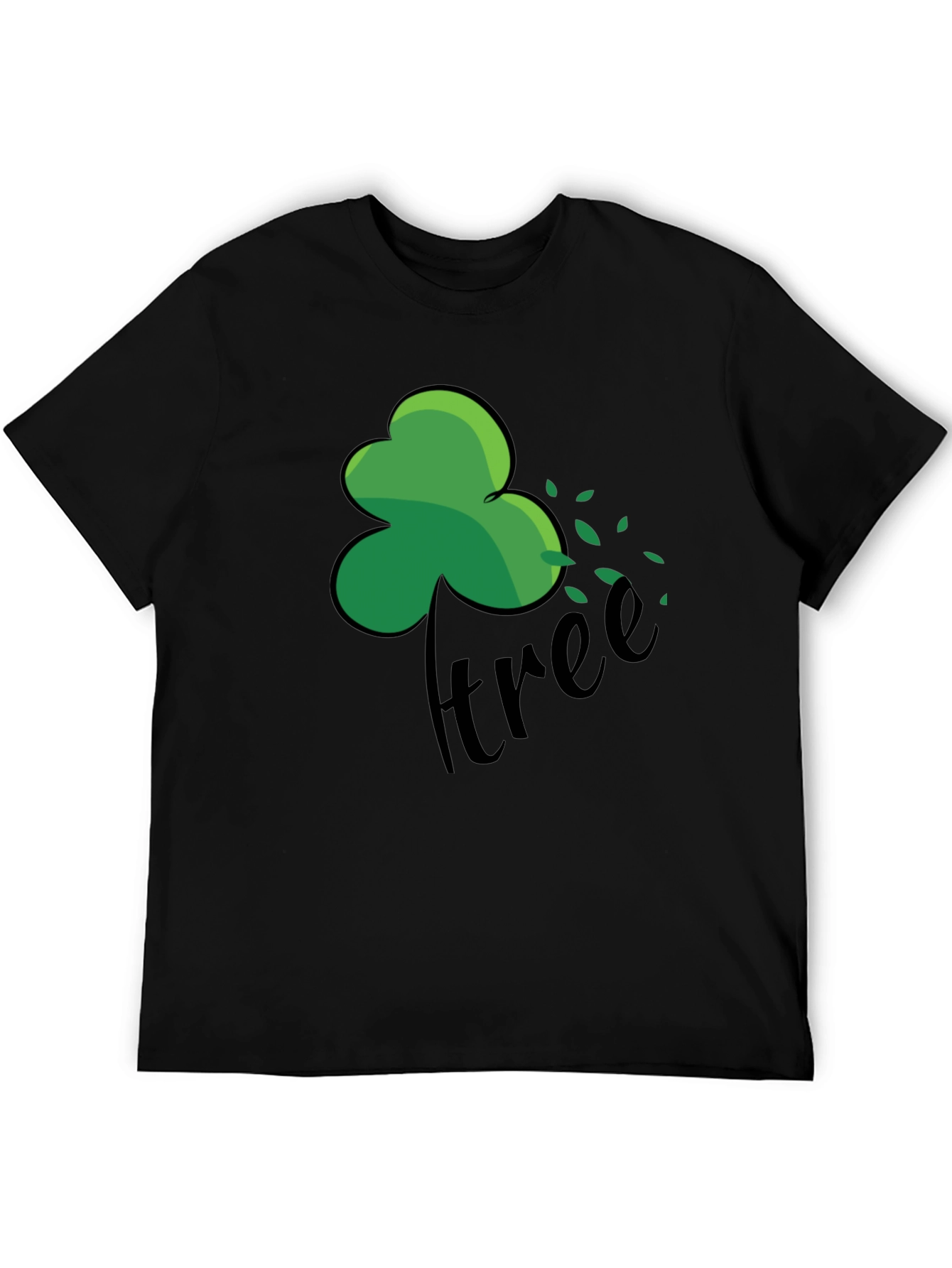 Green Shamrock Tree Graphic Black T-Shirt