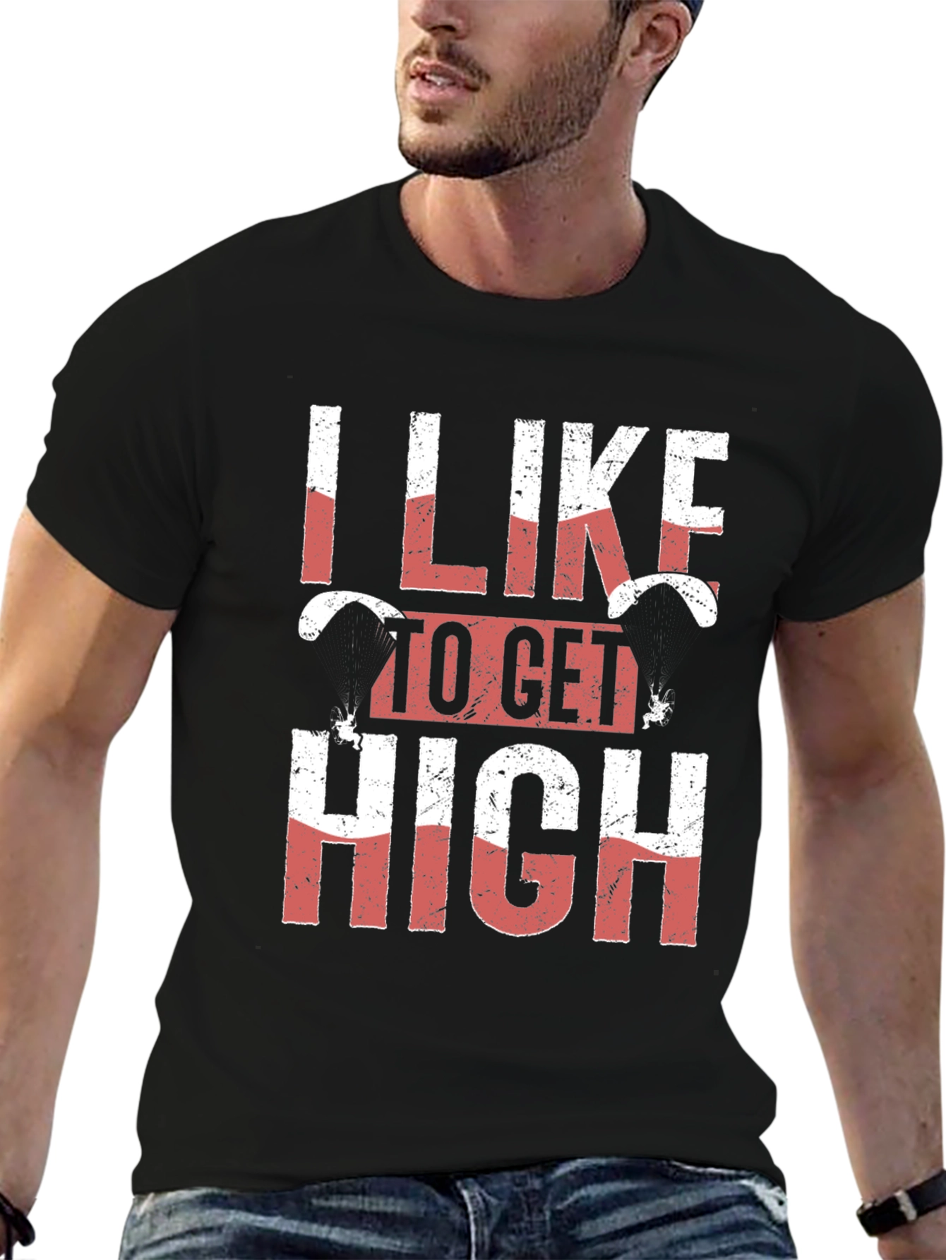 I Like To Get High Skydiving Black Graphic Tee