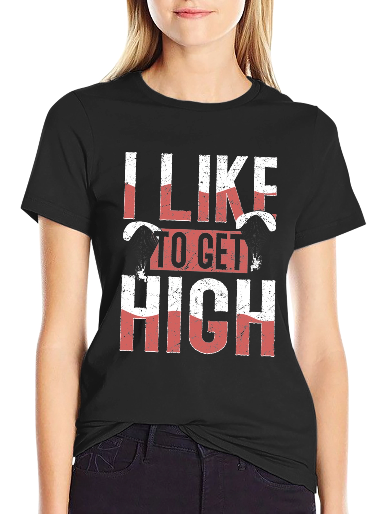 I Like To Get High Skydiving Black Graphic Tee