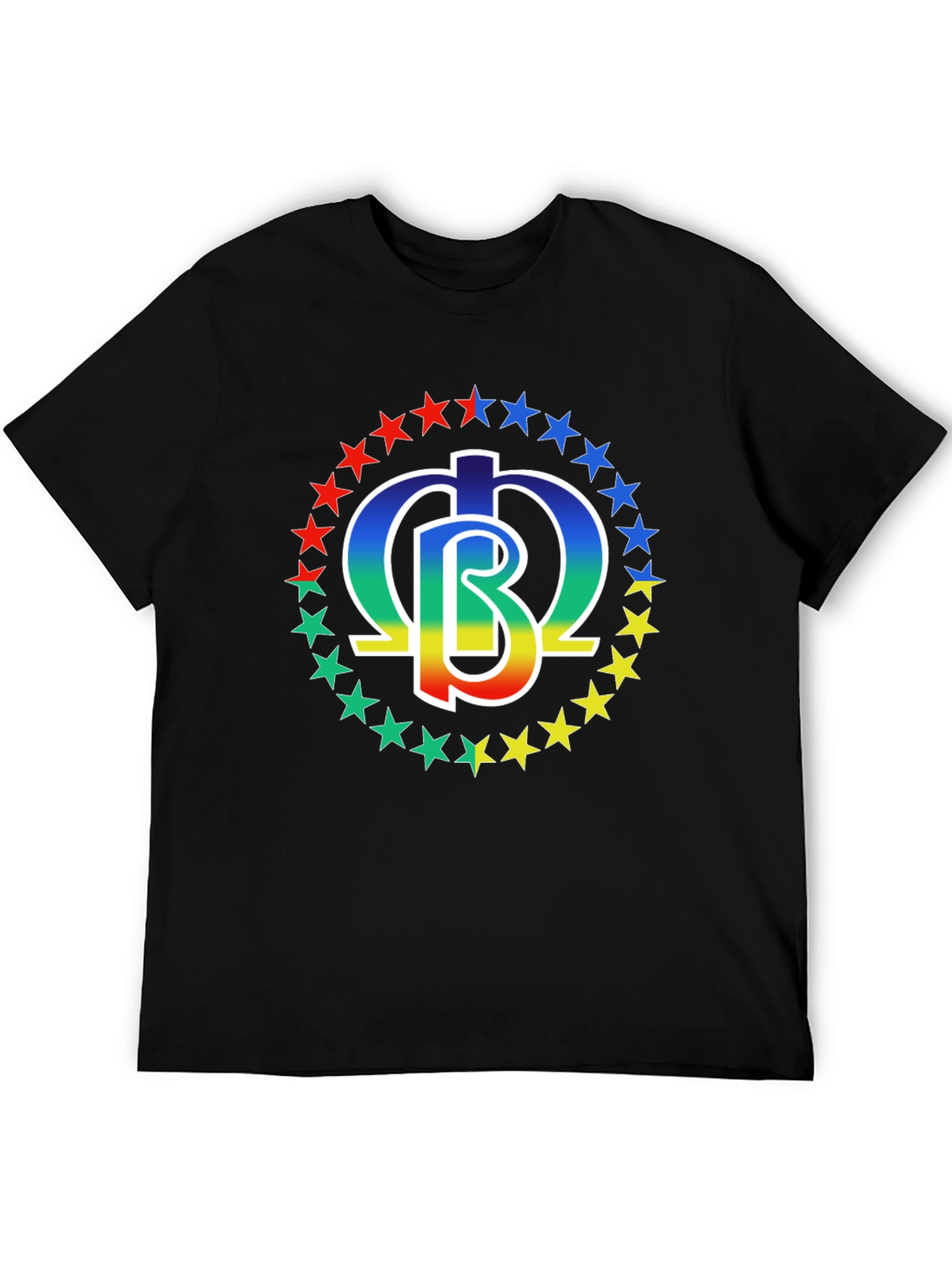 Rainbow Star Circle Graphic Print Black T-Shirt