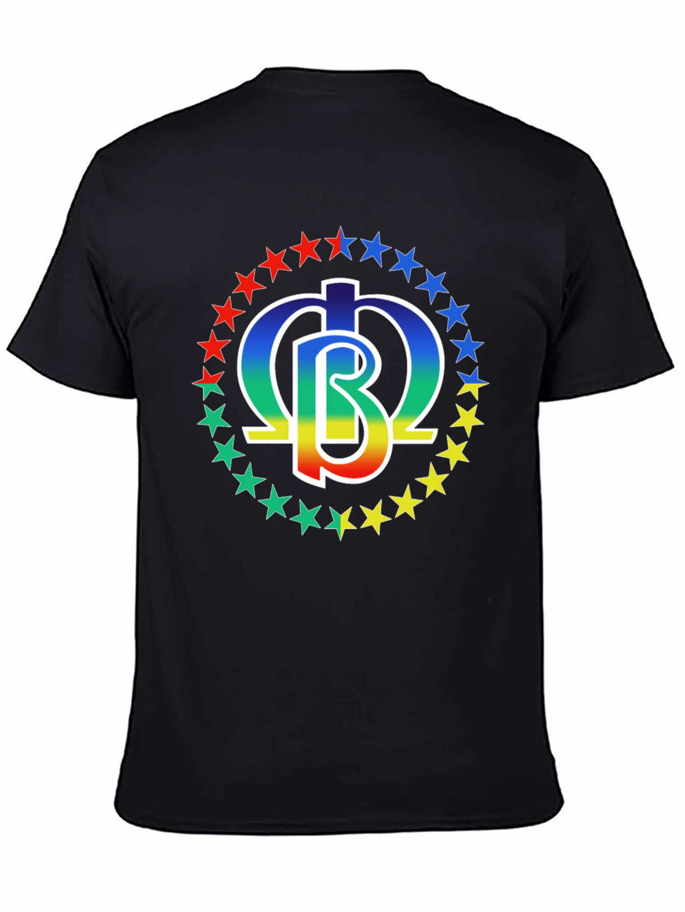 Rainbow Star Circle Graphic Print Black T-Shirt