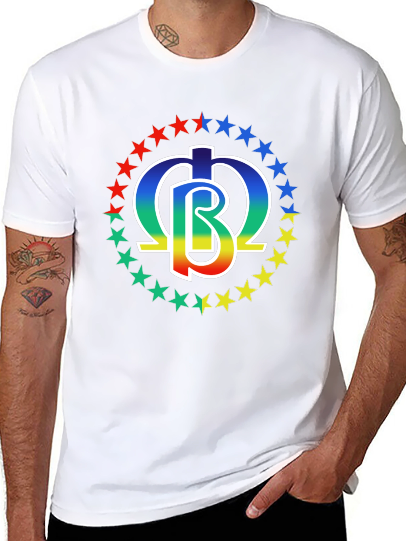 Rainbow Star Circle Graphic Print Black T-Shirt