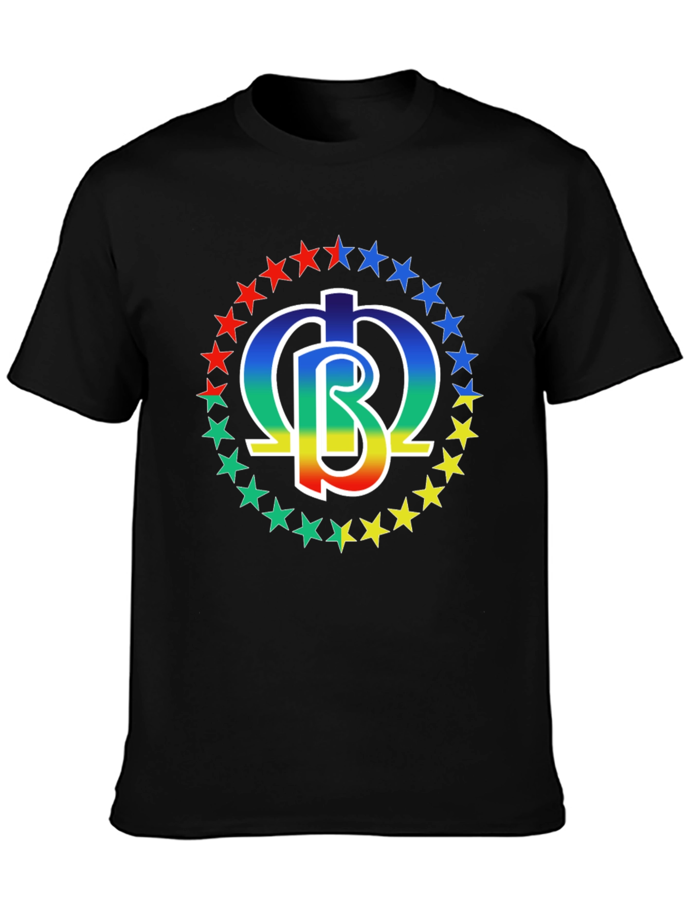 Rainbow Star Circle Graphic Print Black T-Shirt