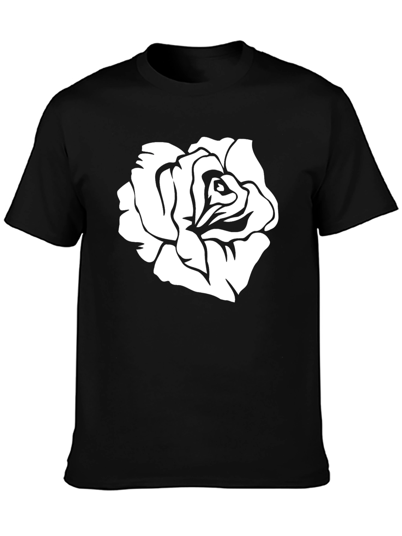 Black T-Shirt with White Rose Graphic