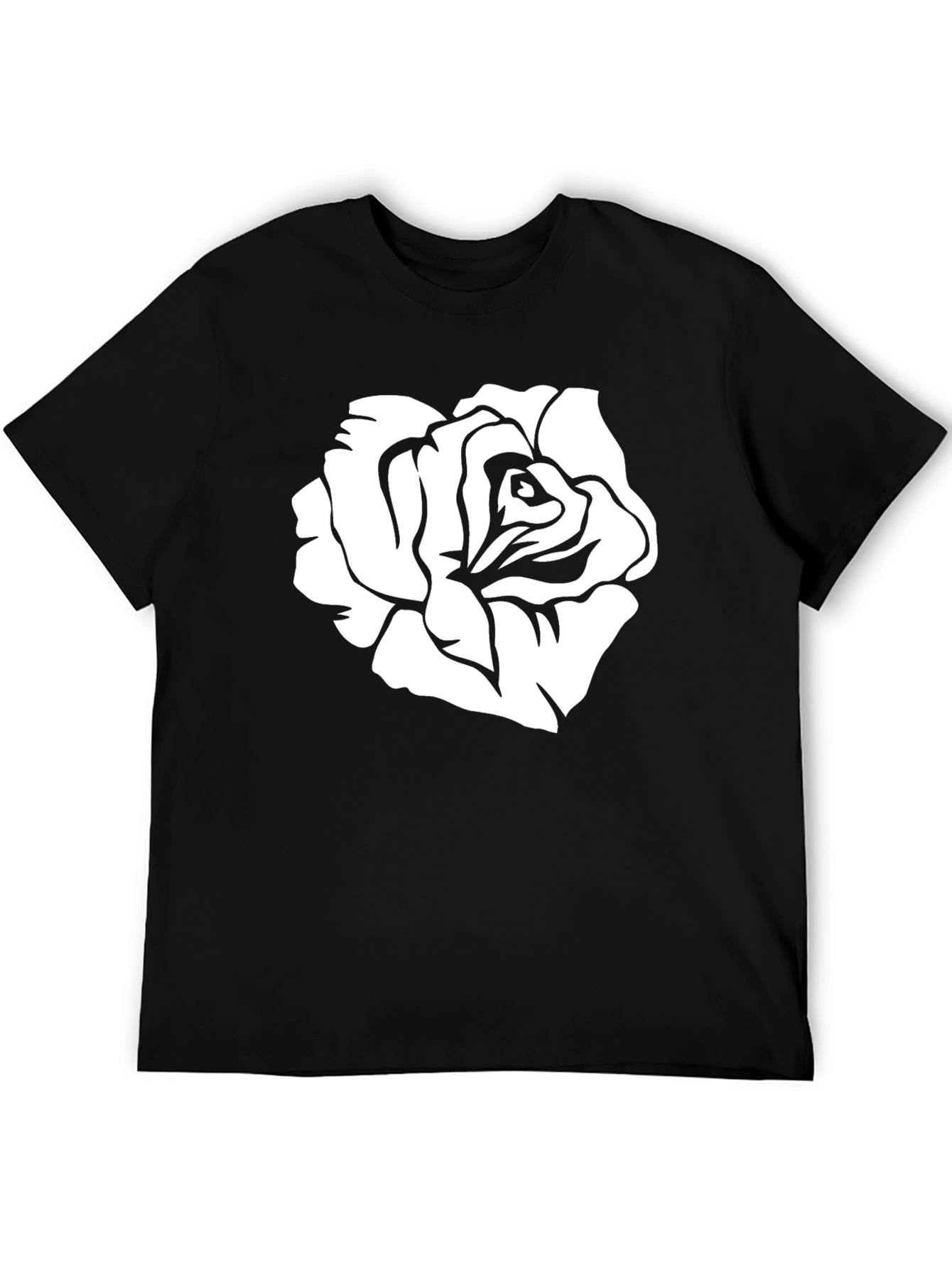 Black T-Shirt with White Rose Graphic