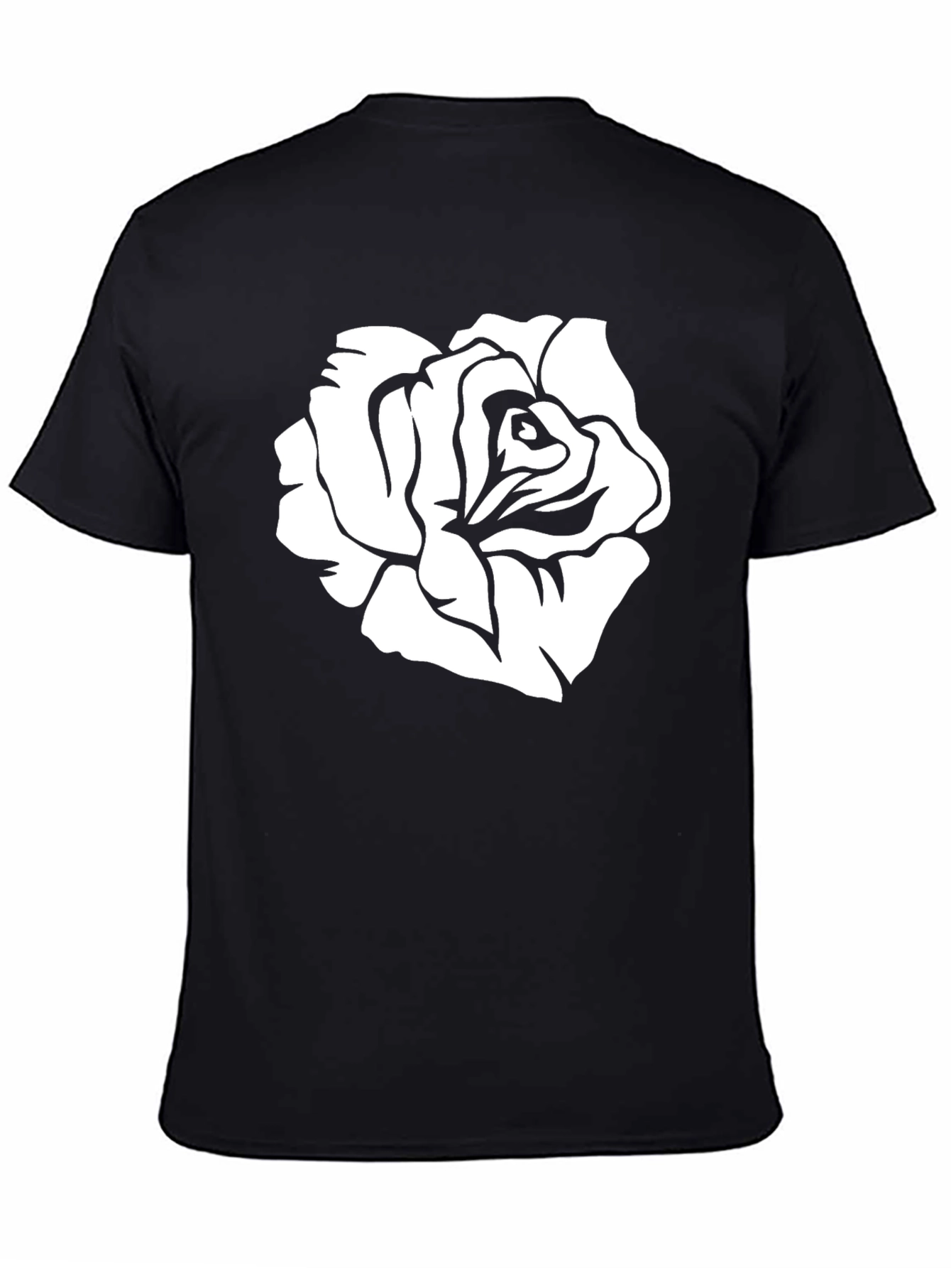 Black T-Shirt with White Rose Graphic