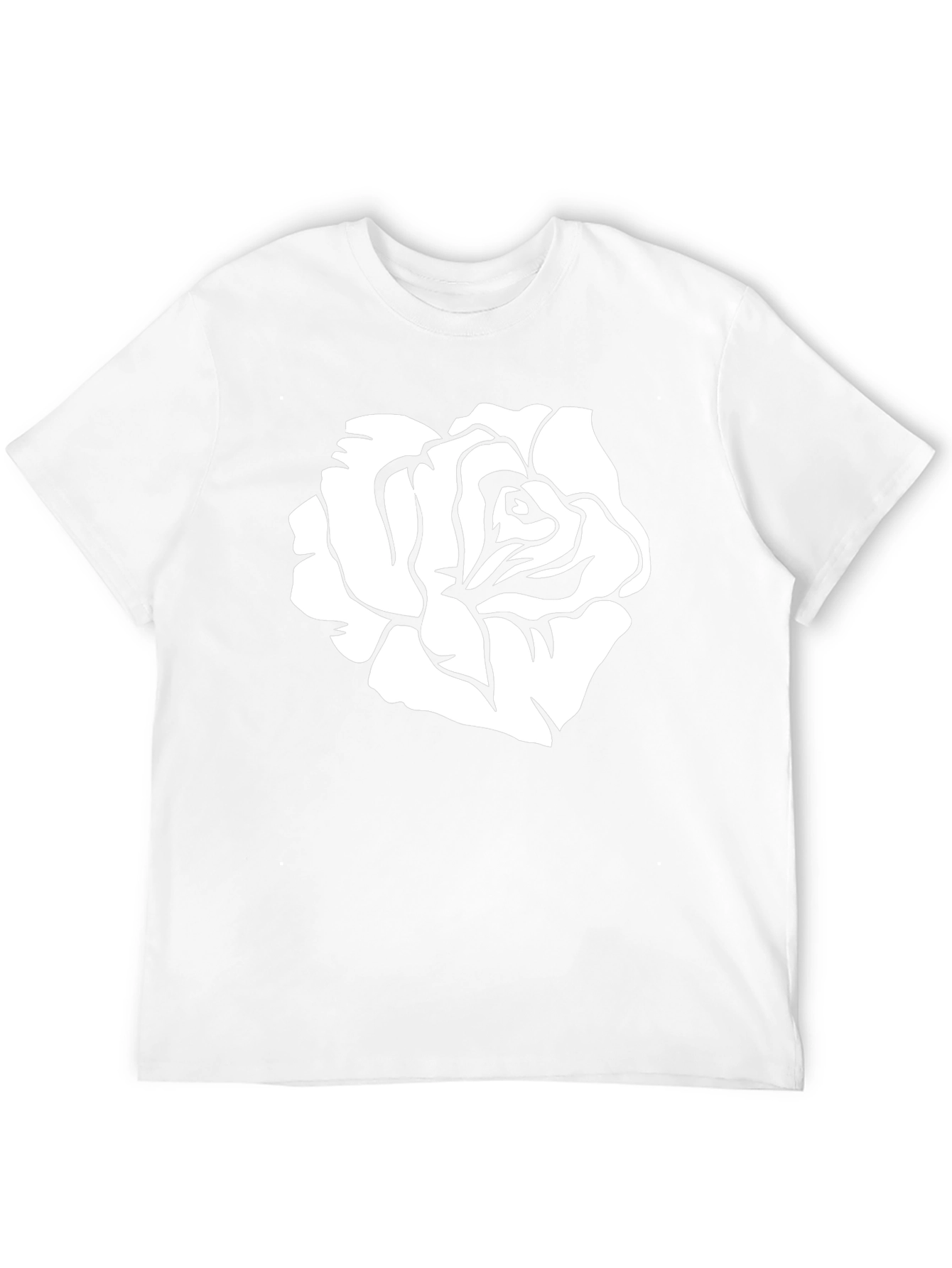 Black T-Shirt with White Rose Graphic