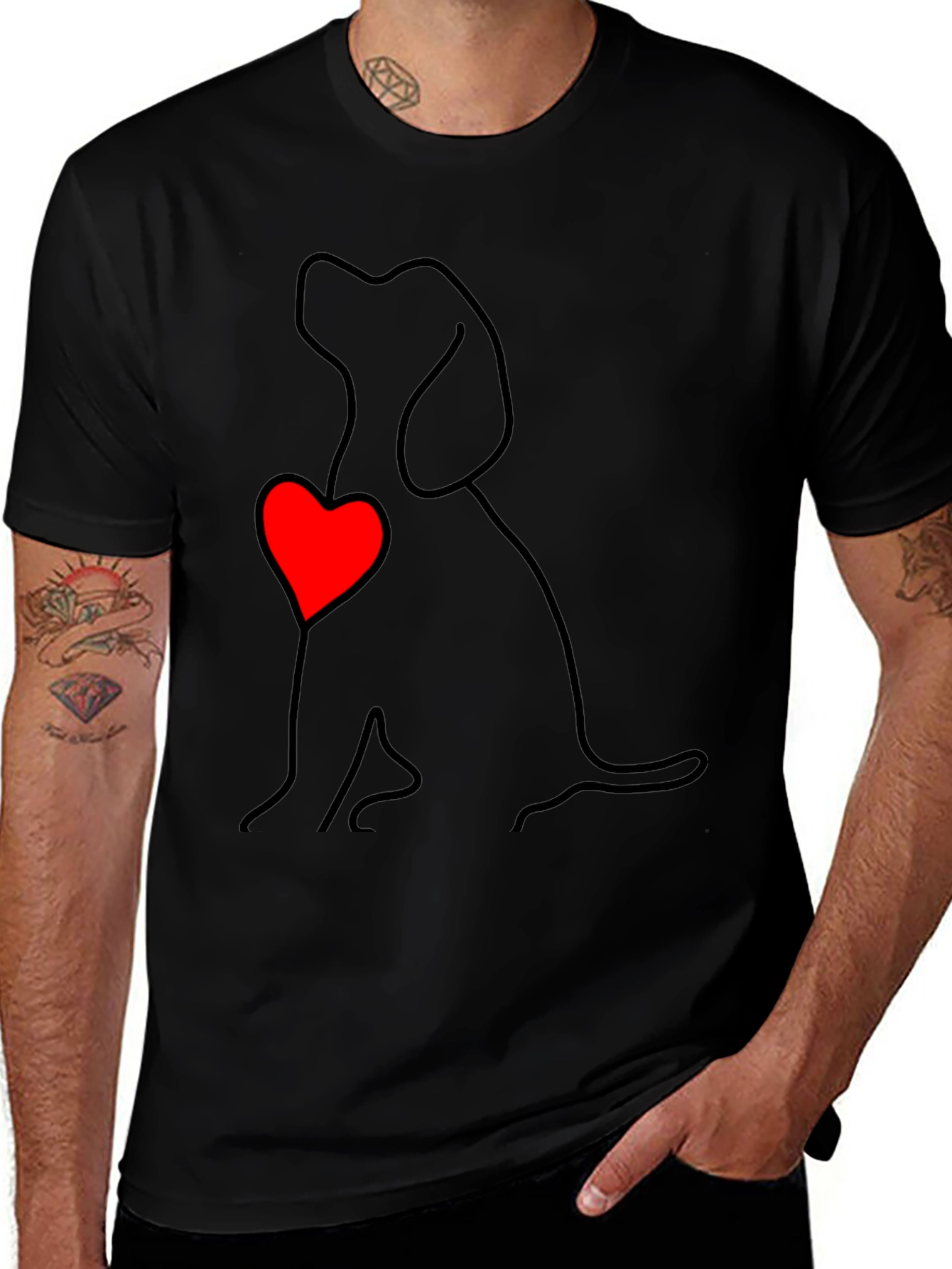 Dog Love Outline T-Shirt - Heart Graphic Tee
