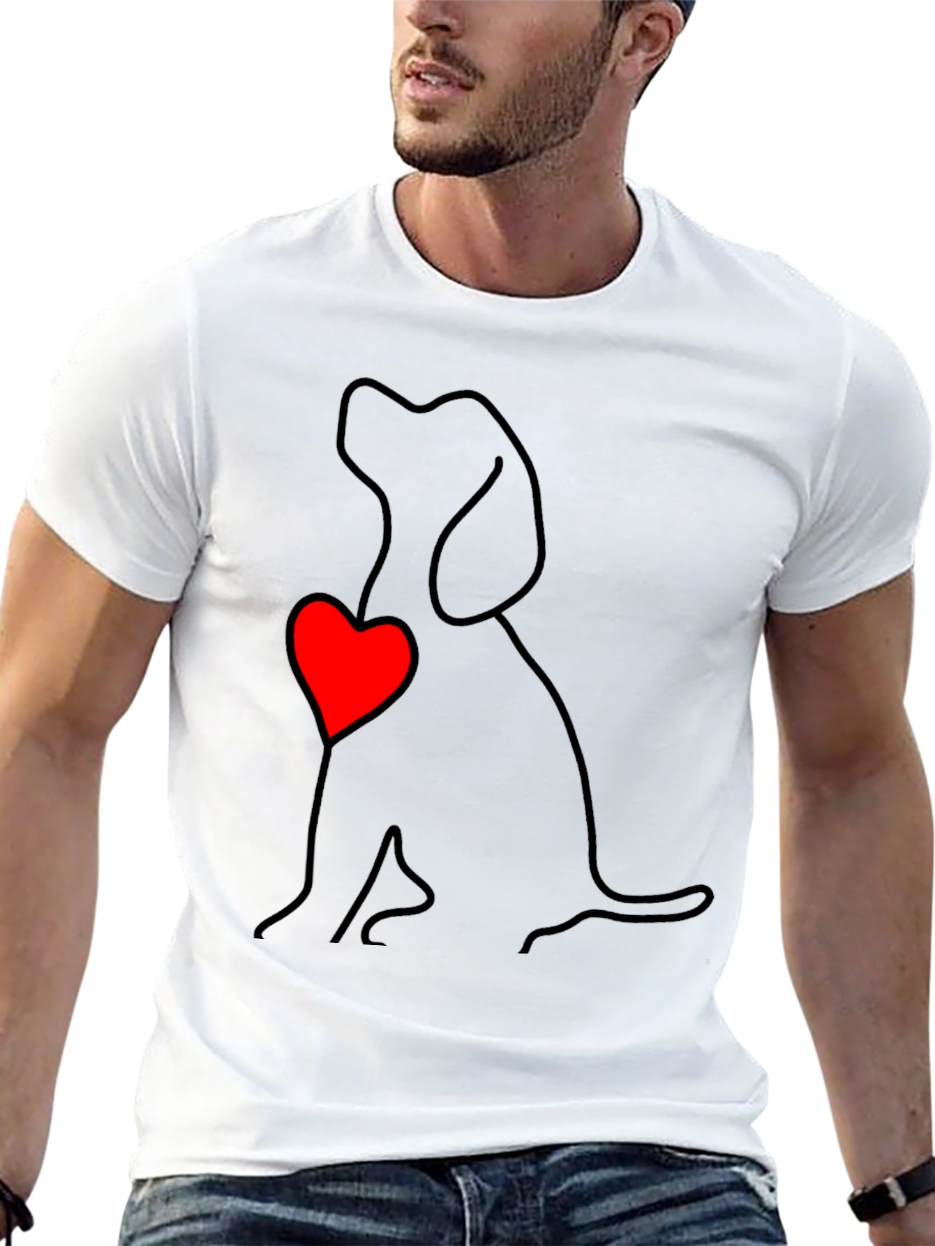 Dog Love Outline T-Shirt - Heart Graphic Tee
