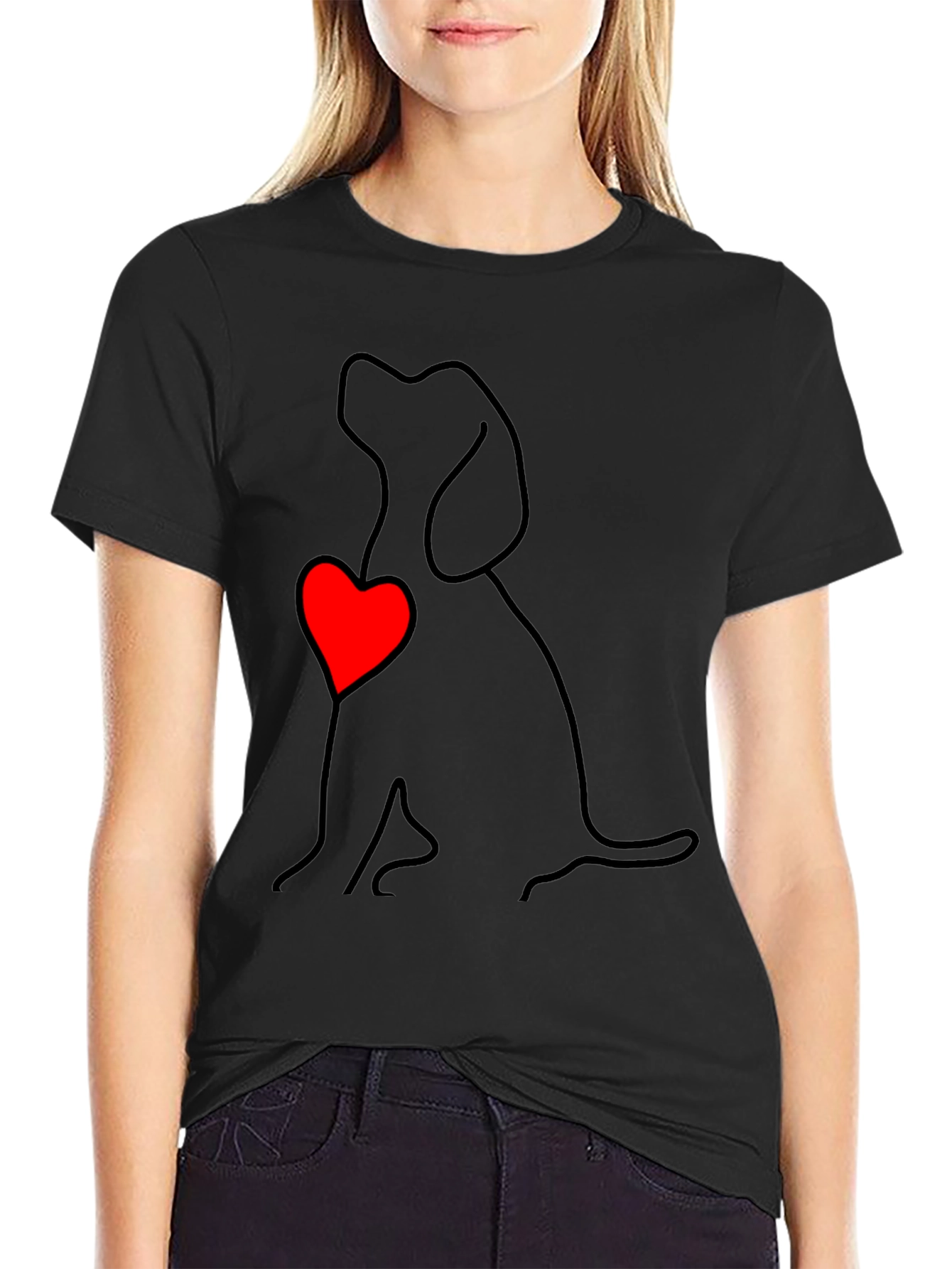 Dog Love Outline T-Shirt - Heart Graphic Tee