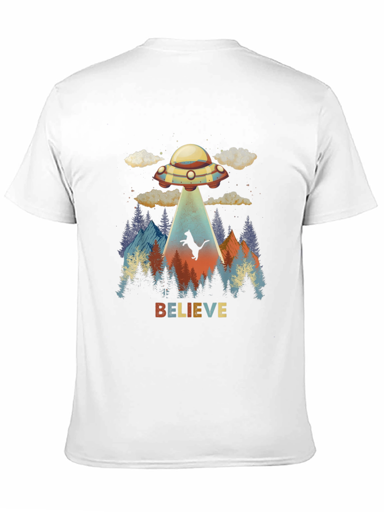 Believe Cat Abduction UFO Graphic T-Shirt