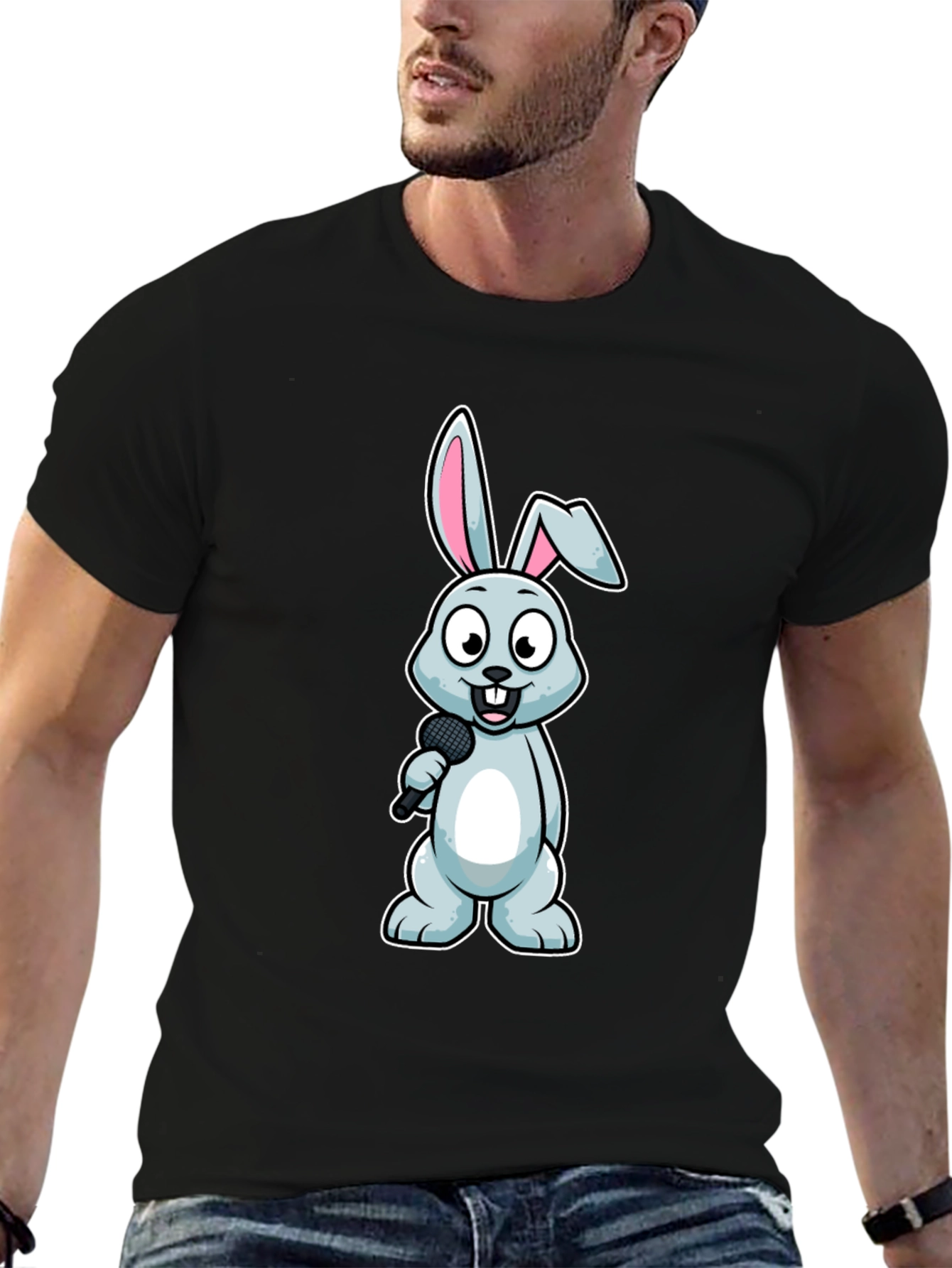 Bunny Singer T-Shirt - Black Cotton Tee