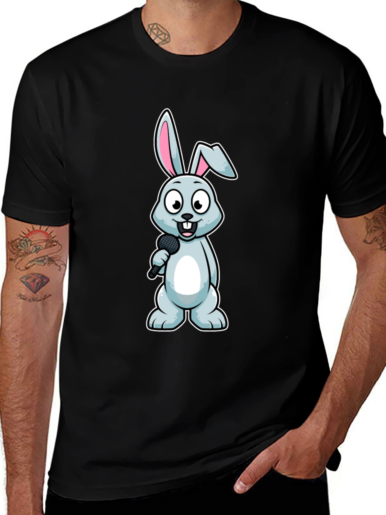 Bunny Singer T-Shirt - Black Cotton Tee