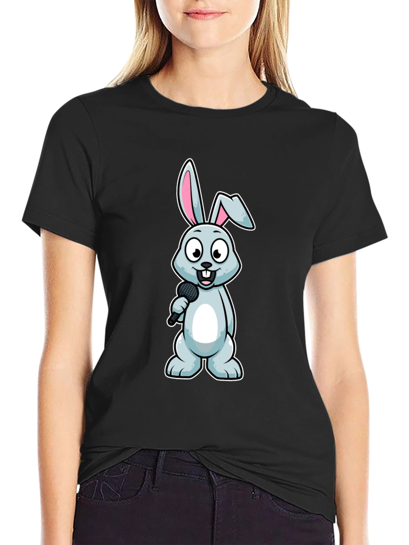 Bunny Singer T-Shirt - Black Cotton Tee