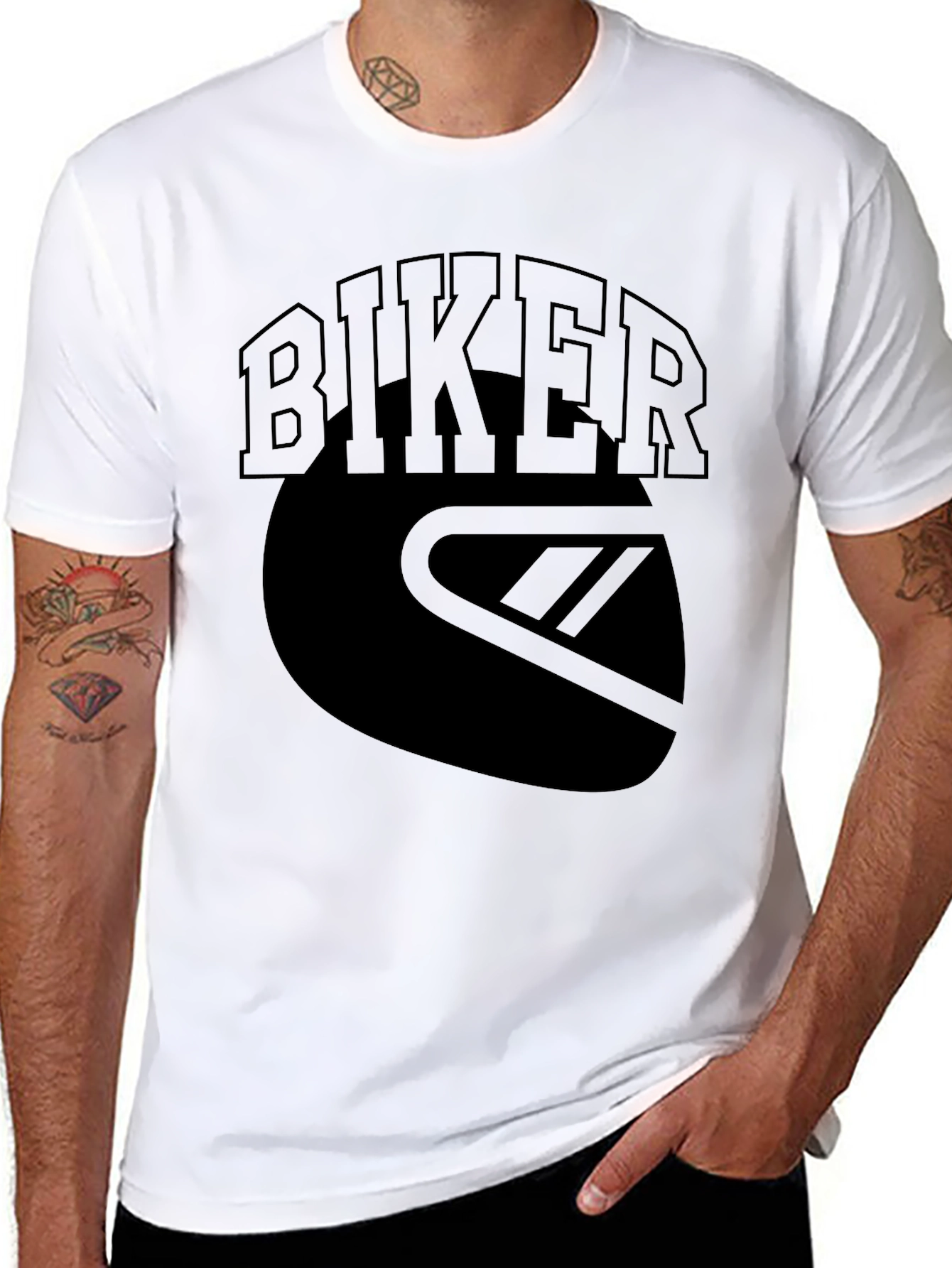 Biker Graphic Tee - Motorcycle Helmet Design