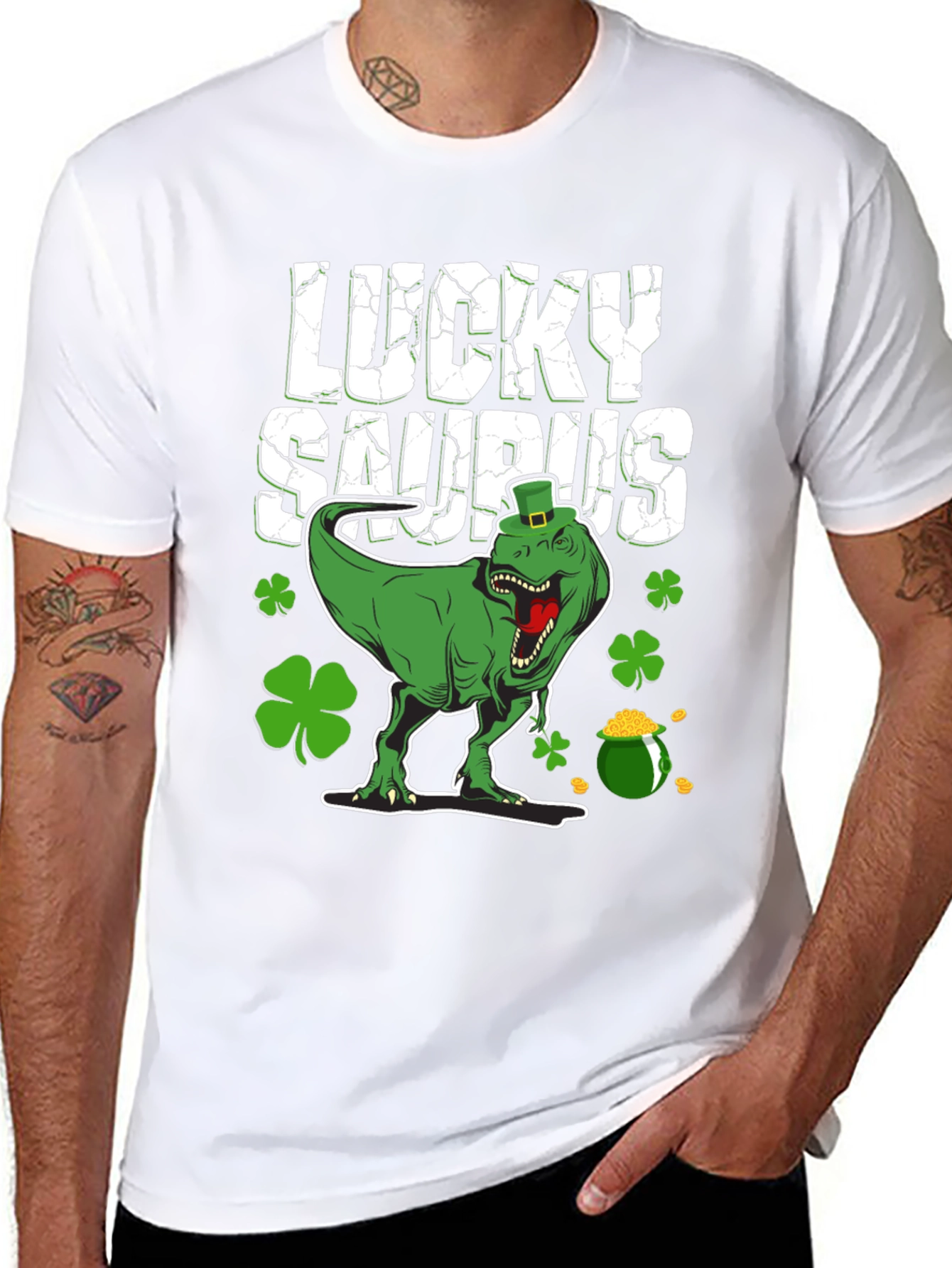 Lucky Saurus T-Shirt - St. Patricks Day Dinosaur Tee