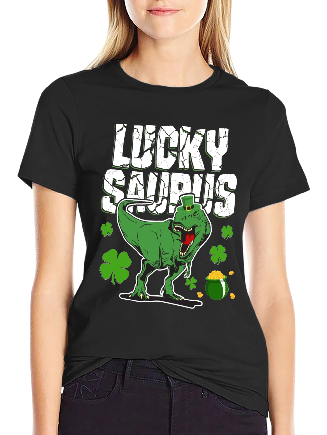Lucky Saurus T-Shirt - St. Patricks Day Dinosaur Tee