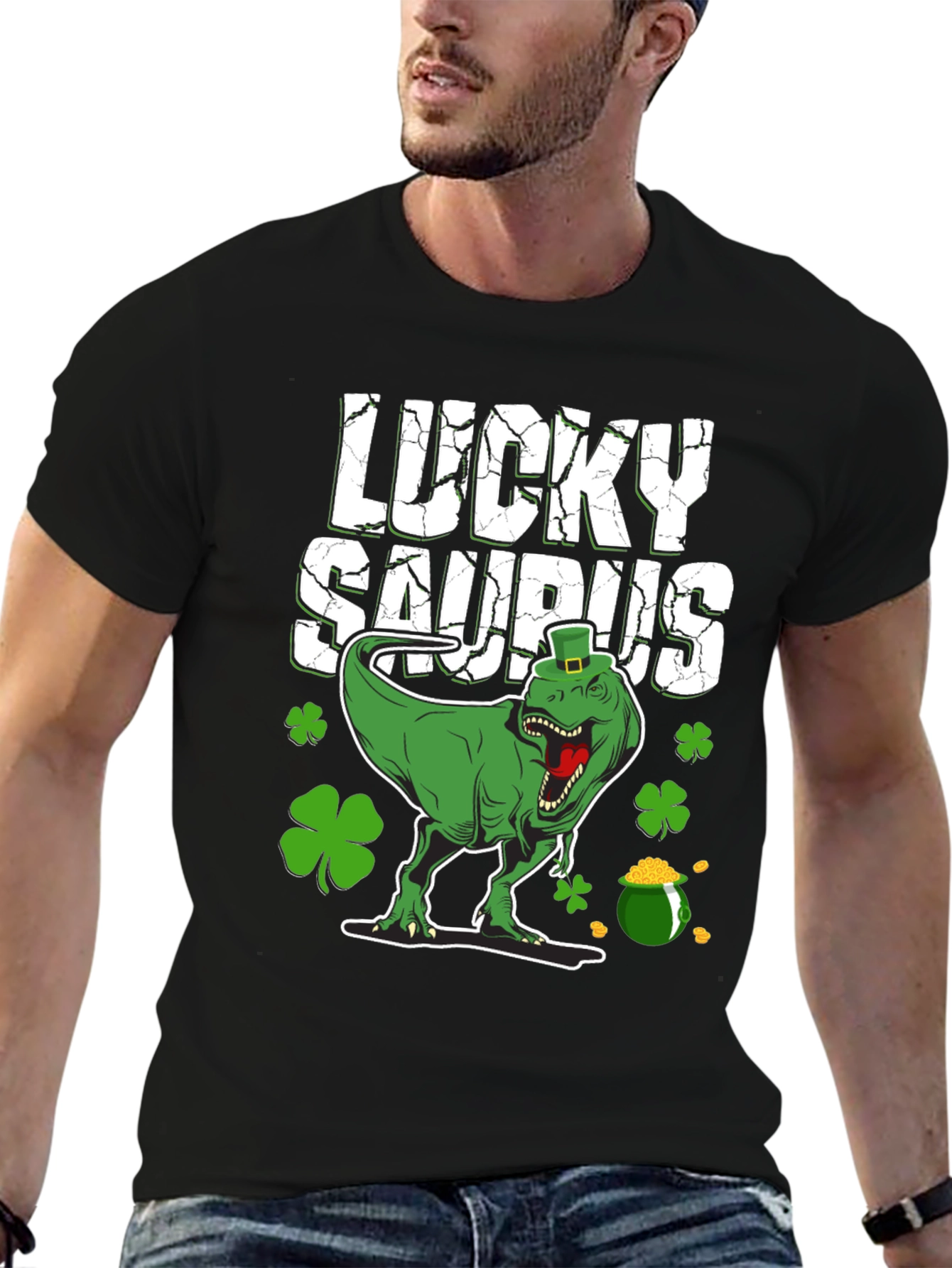 Lucky Saurus T-Shirt - St. Patricks Day Dinosaur Tee