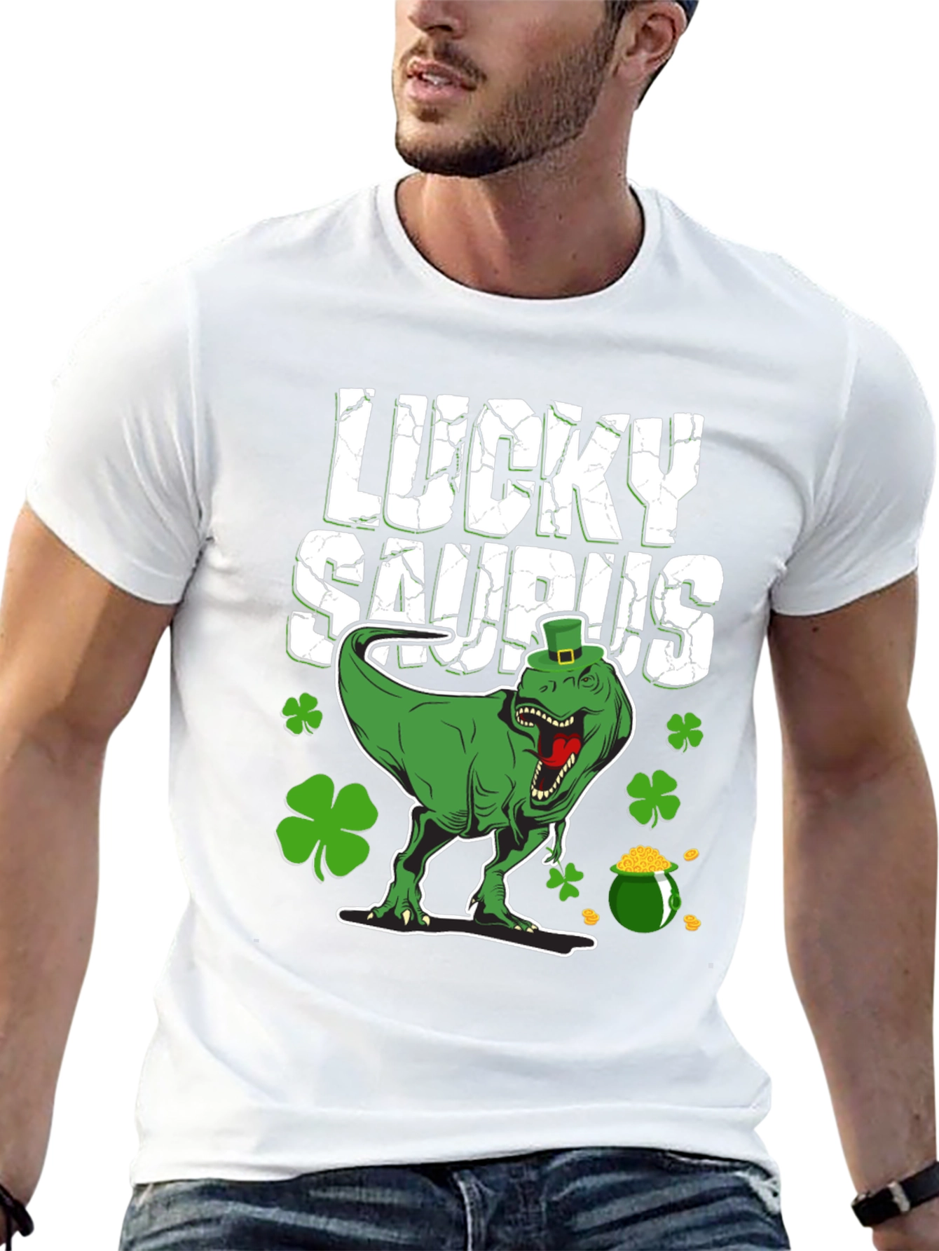 Lucky Saurus T-Shirt - St. Patricks Day Dinosaur Tee