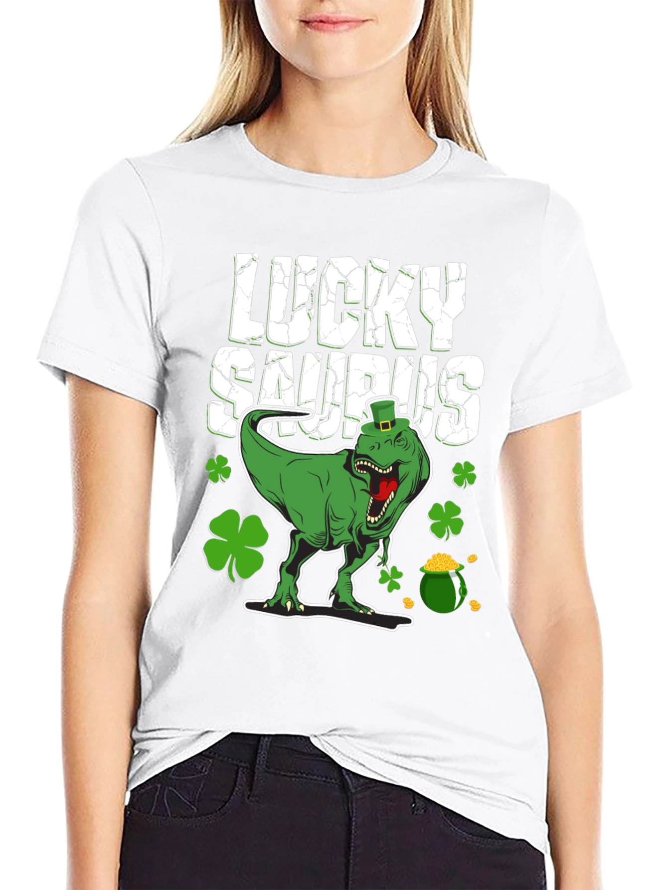 Lucky Saurus T-Shirt - St. Patricks Day Dinosaur Tee