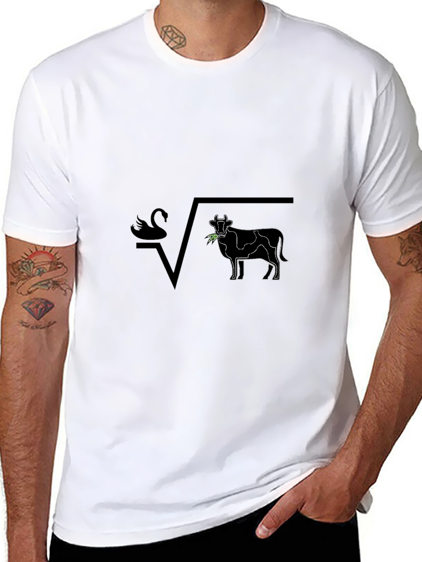 Swan + Cow = Funny Math Pun Black T-Shirt