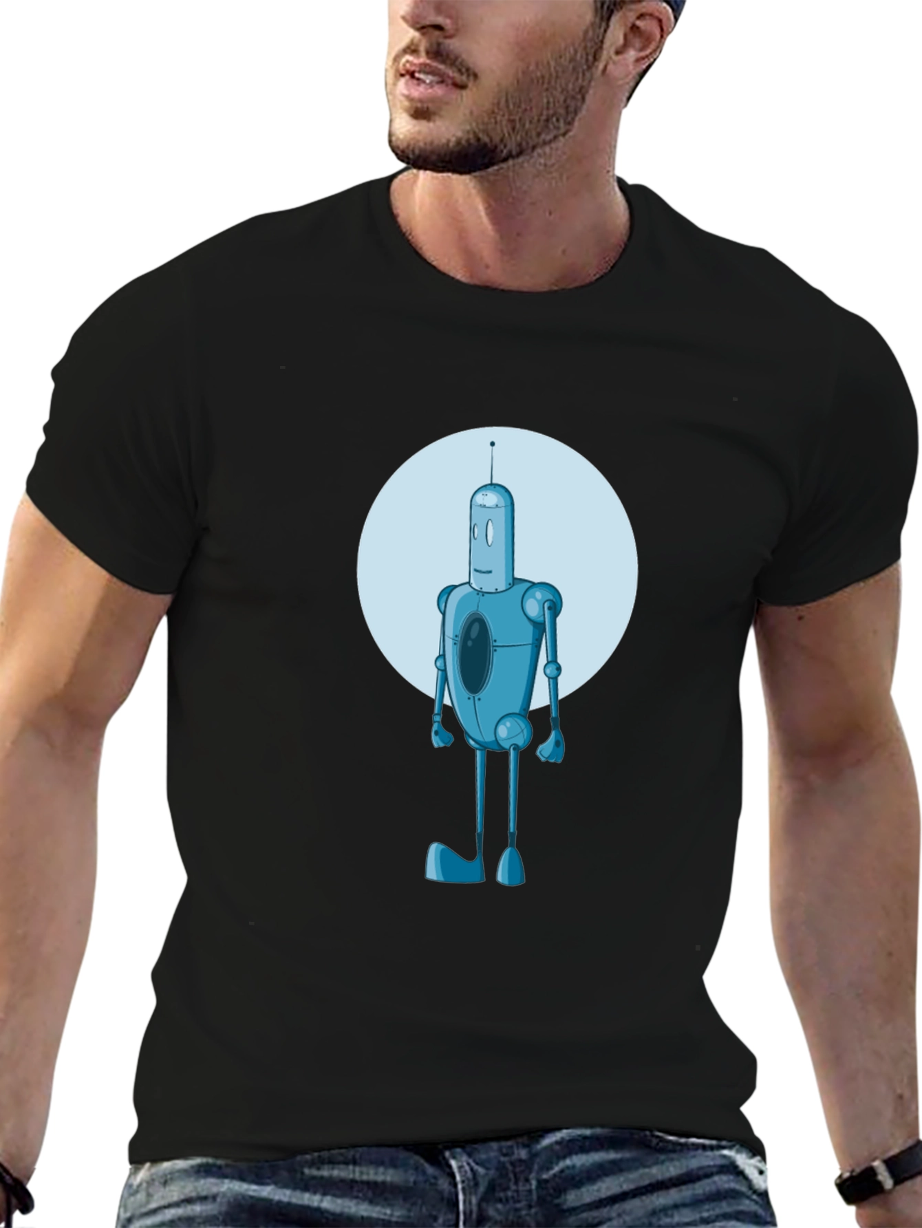 Robot Graphic Print Black Tee