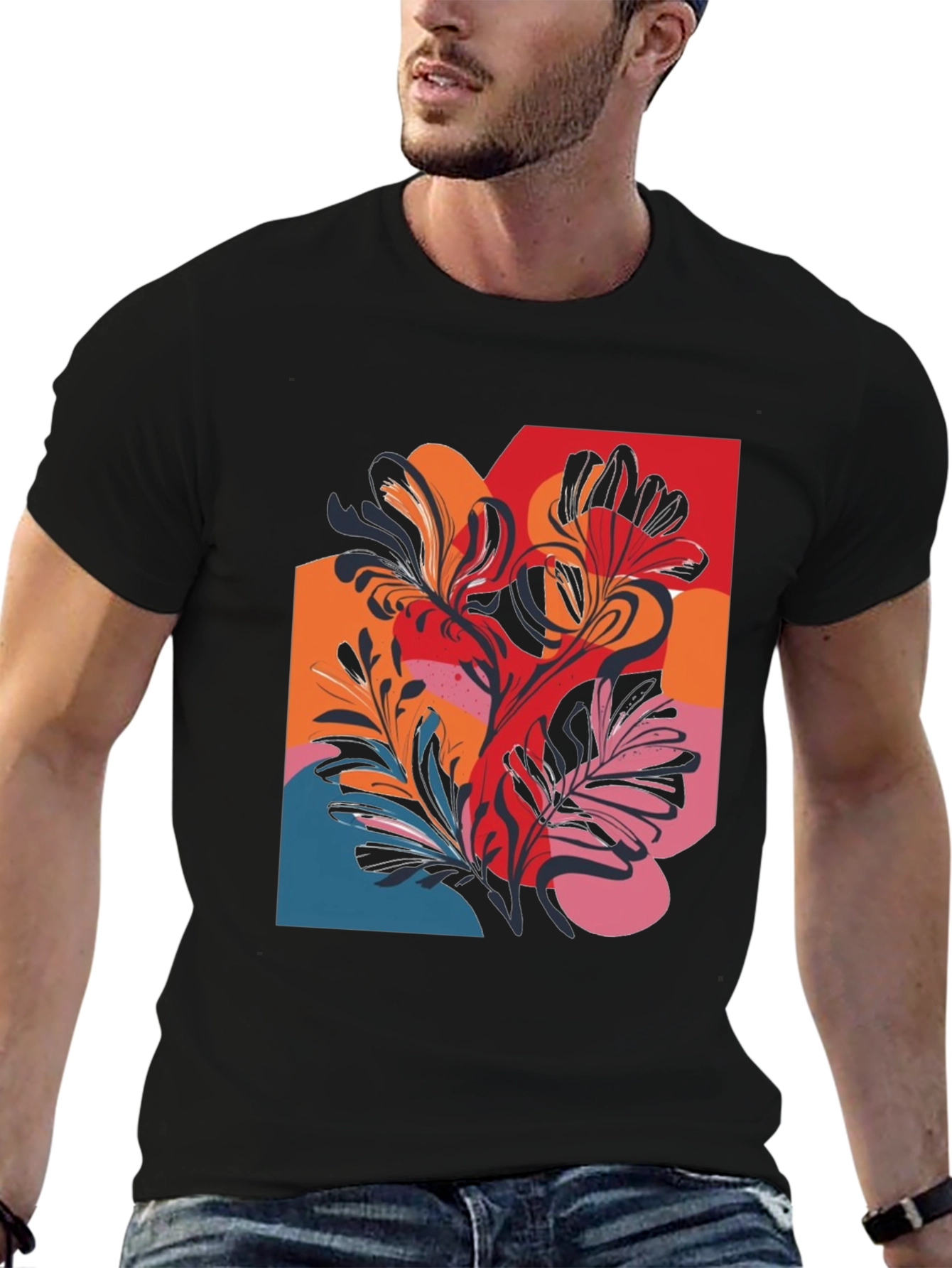 Floral Abstract Graphic Black T-Shirt
