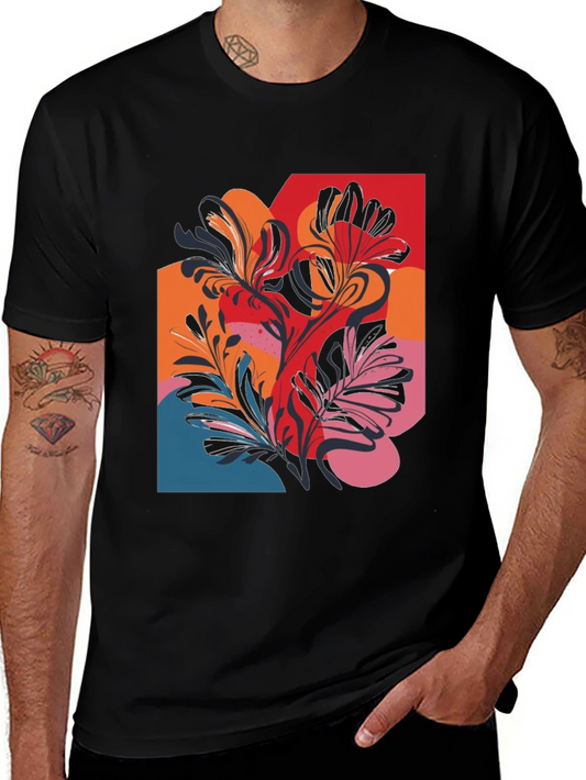Floral Abstract Graphic Black T-Shirt
