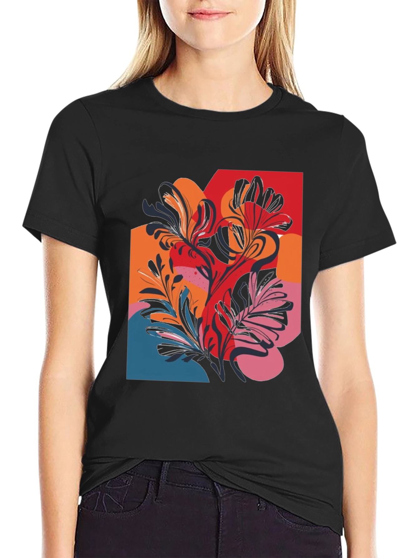 Floral Abstract Graphic Black T-Shirt