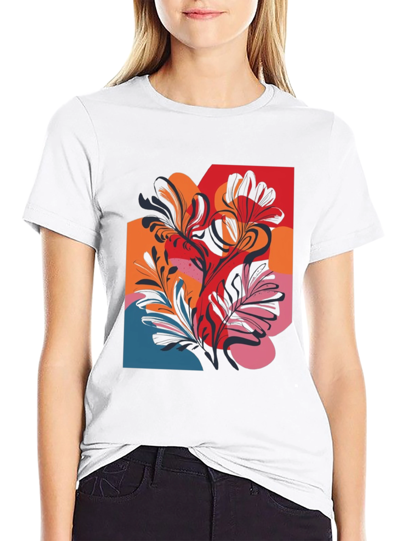 Floral Abstract Graphic Black T-Shirt