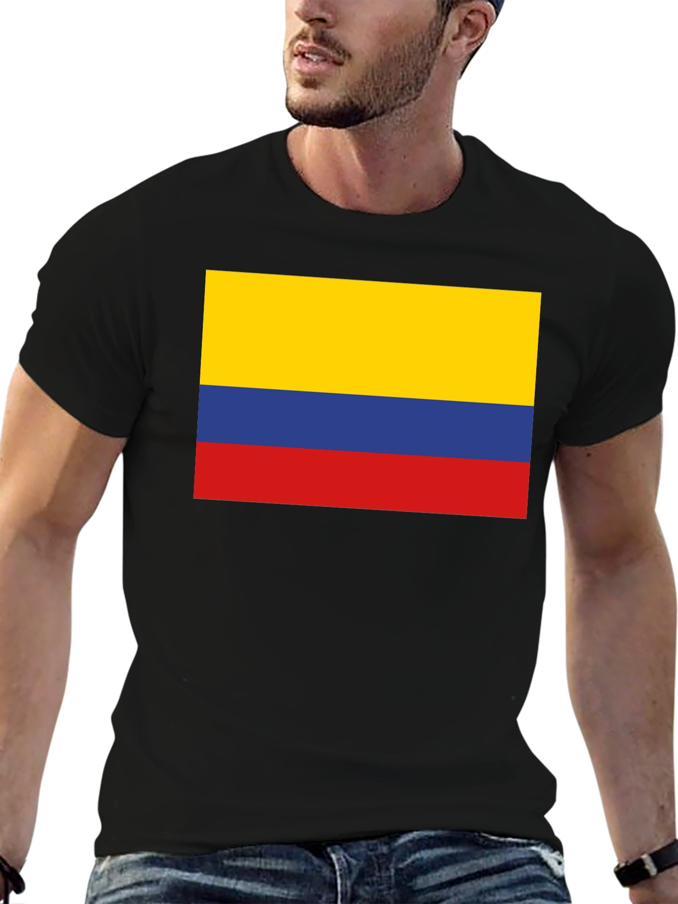 Colombia Flag Graphic Tee - Black Cotton T-Shirt