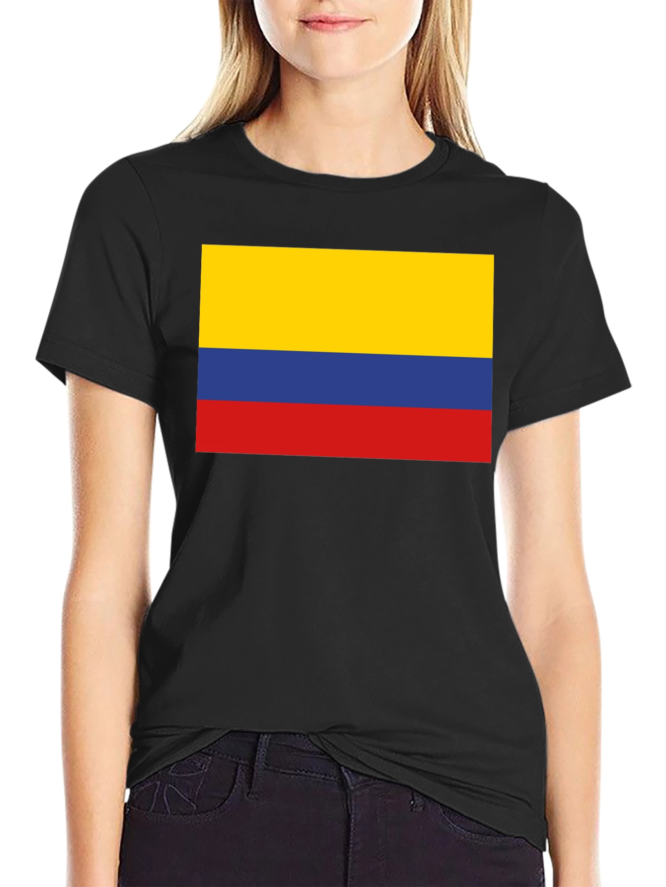 Colombia Flag Graphic Tee - Black Cotton T-Shirt