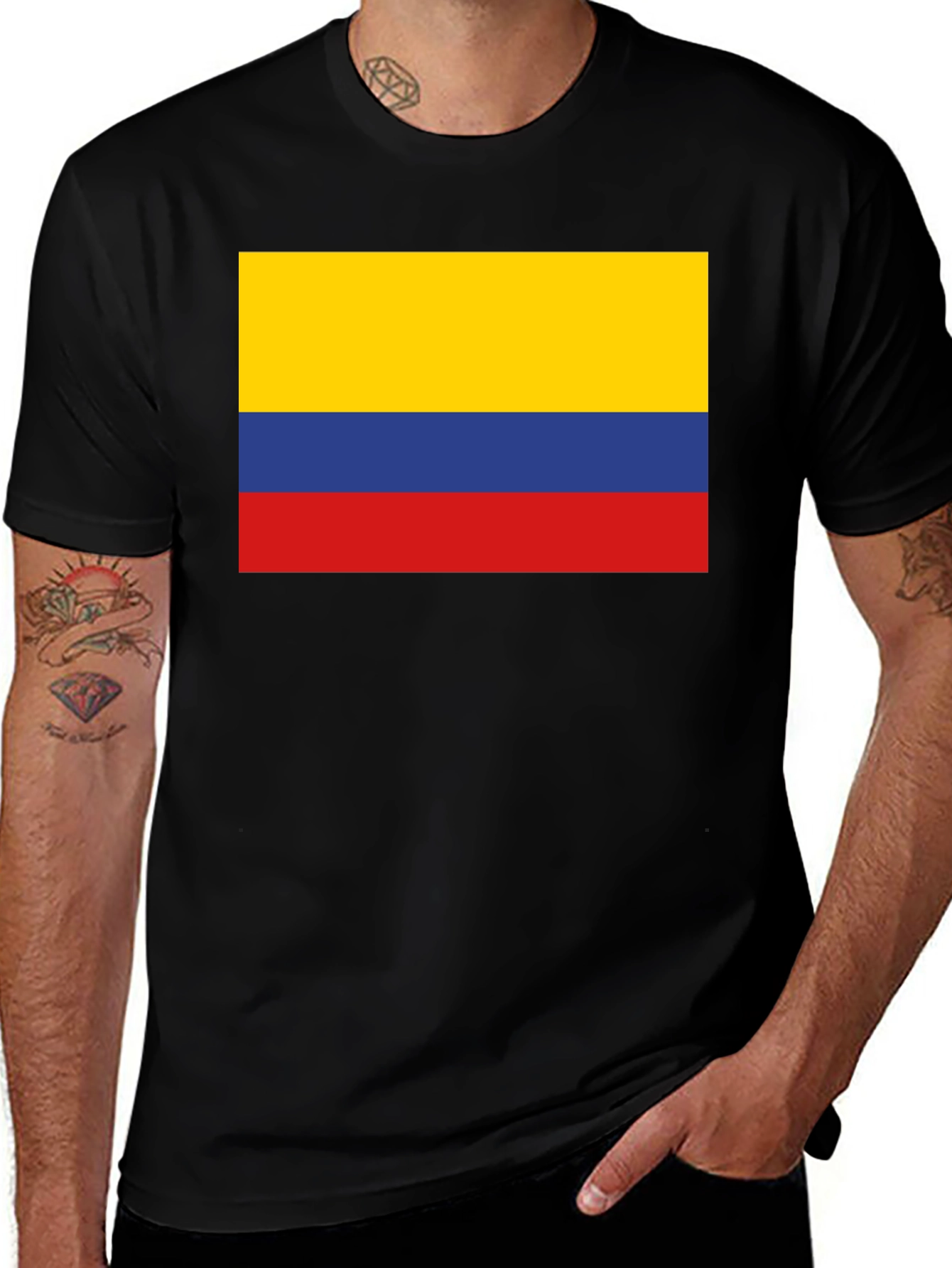 Colombia Flag Graphic Tee - Black Cotton T-Shirt