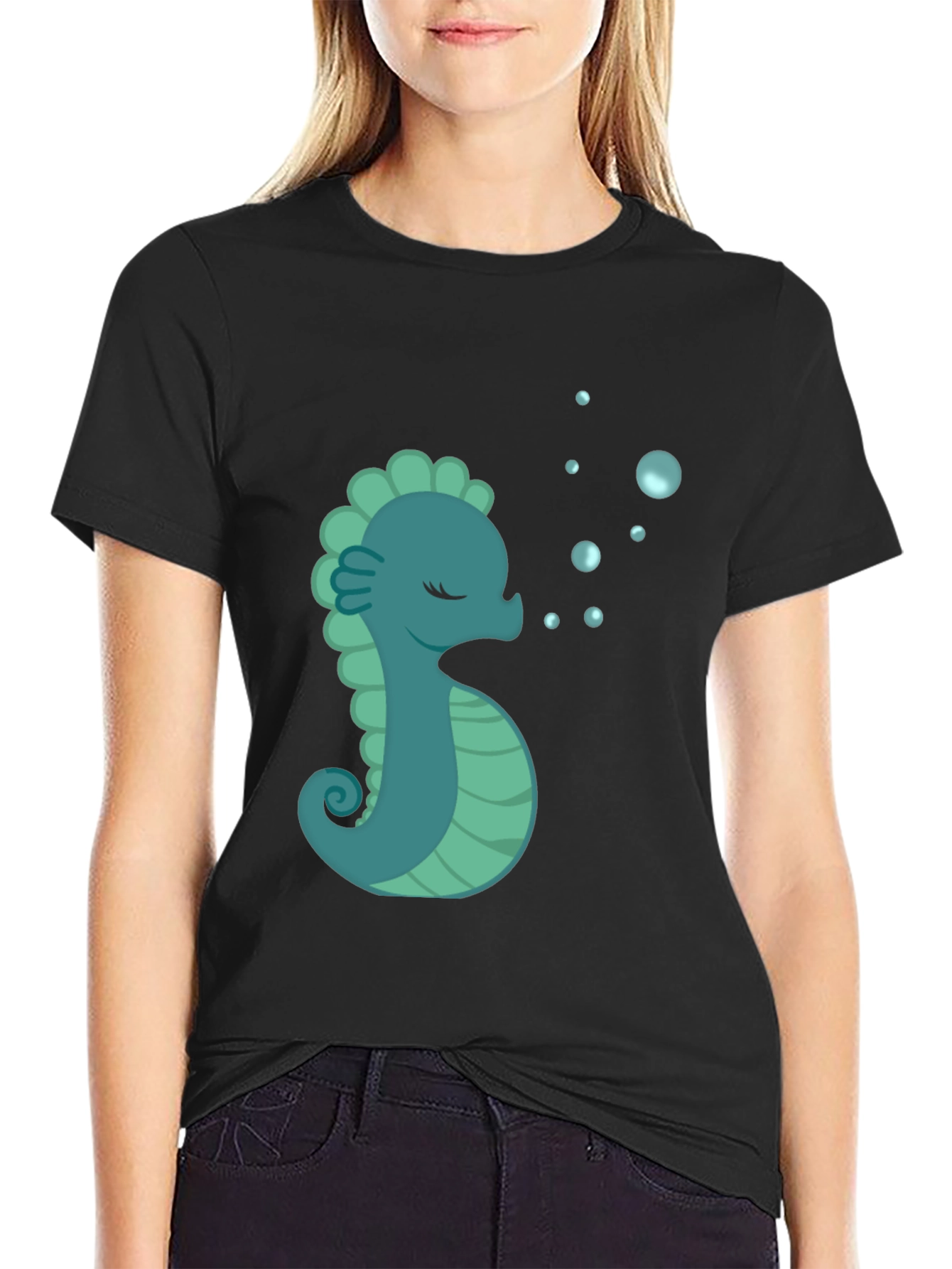 Seahorse Graphic T-Shirt - Black Cotton Tee