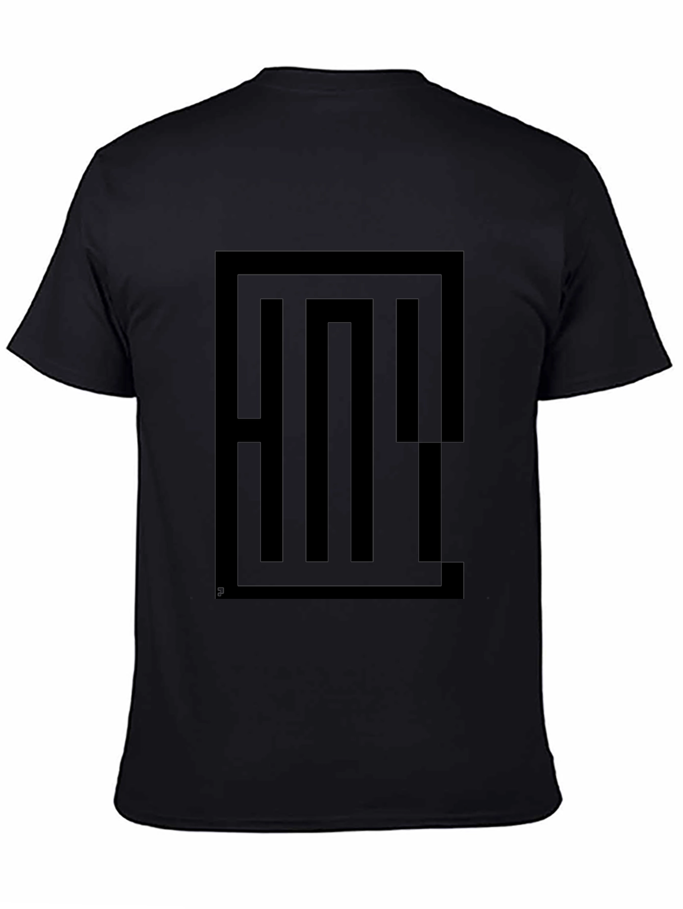 Geometric Maze Graphic Tee - Black Cotton Blend