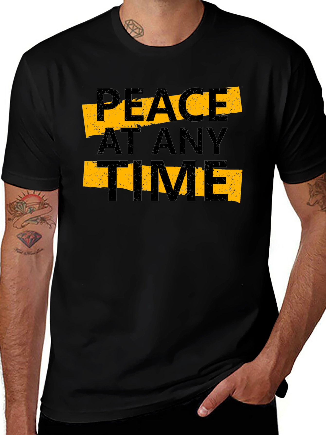 Peace At Any Time Black Graphic Tee