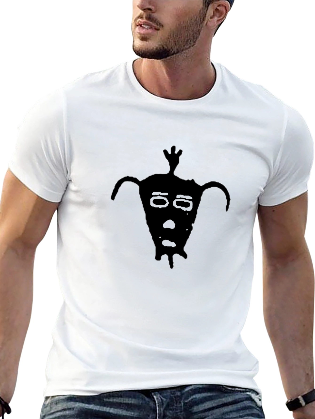 Black Graphic Tee - Quirky Face Design