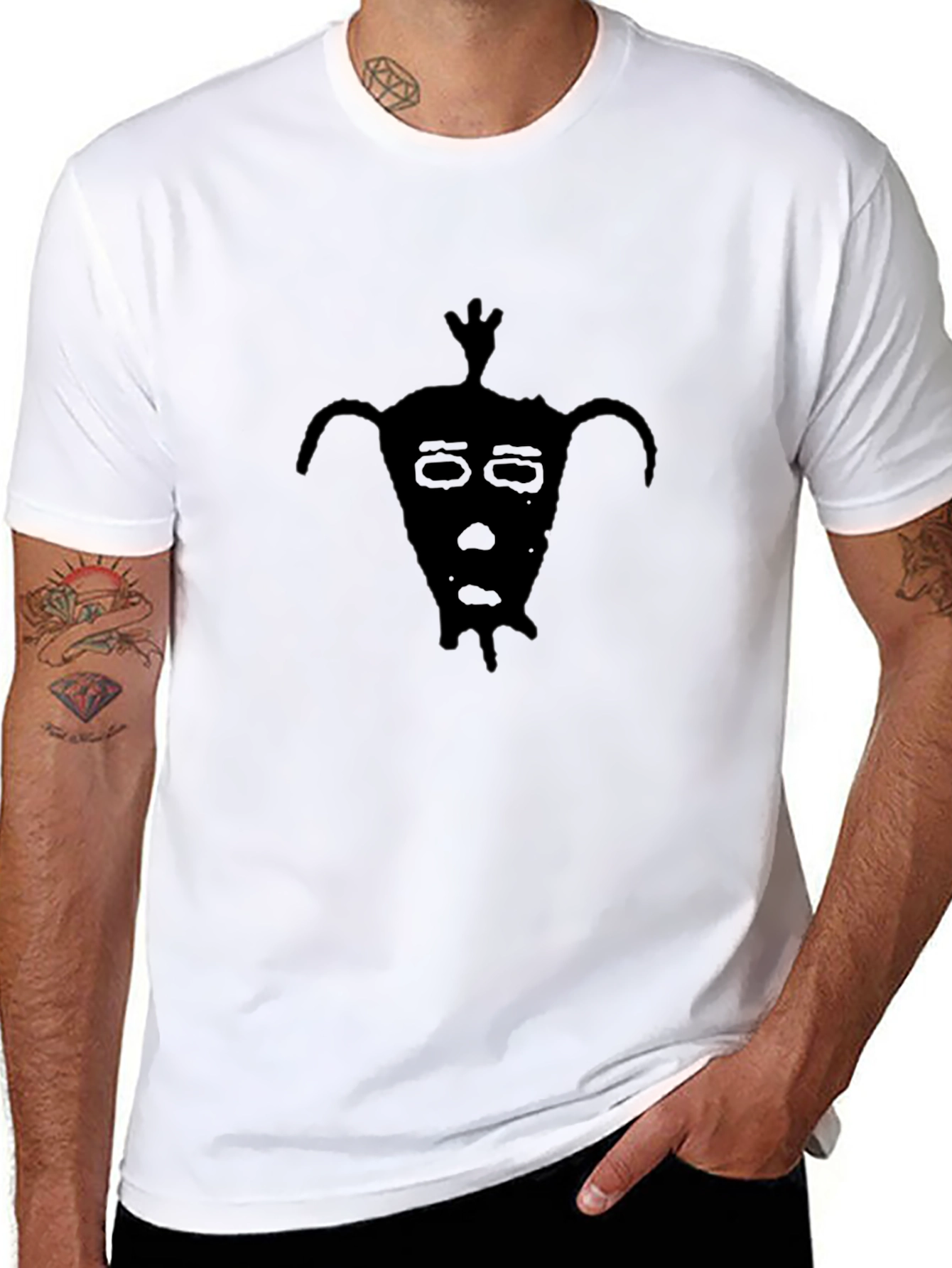 Black Graphic Tee - Quirky Face Design