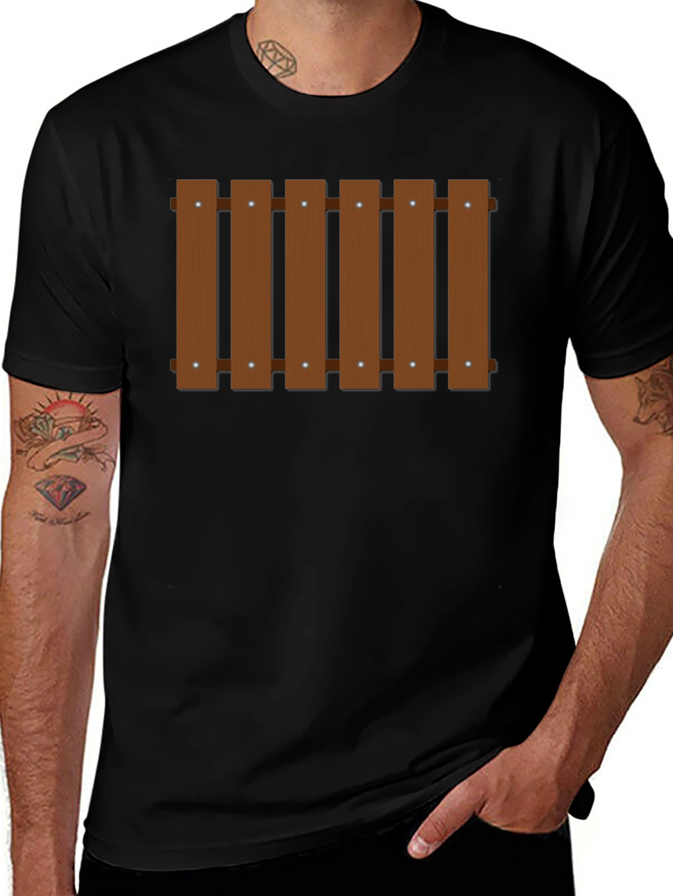 Fence Design Black T-Shirt - Novelty Graphic Tee
